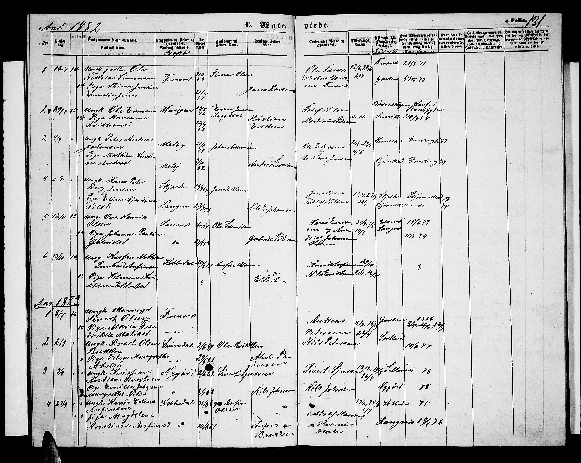 Ministerialprotokoller, klokkerbøker og fødselsregistre - Nordland, AV/SAT-A-1459/898/L1426: Klokkerbok nr. 898C01, 1869-1886, s. 131