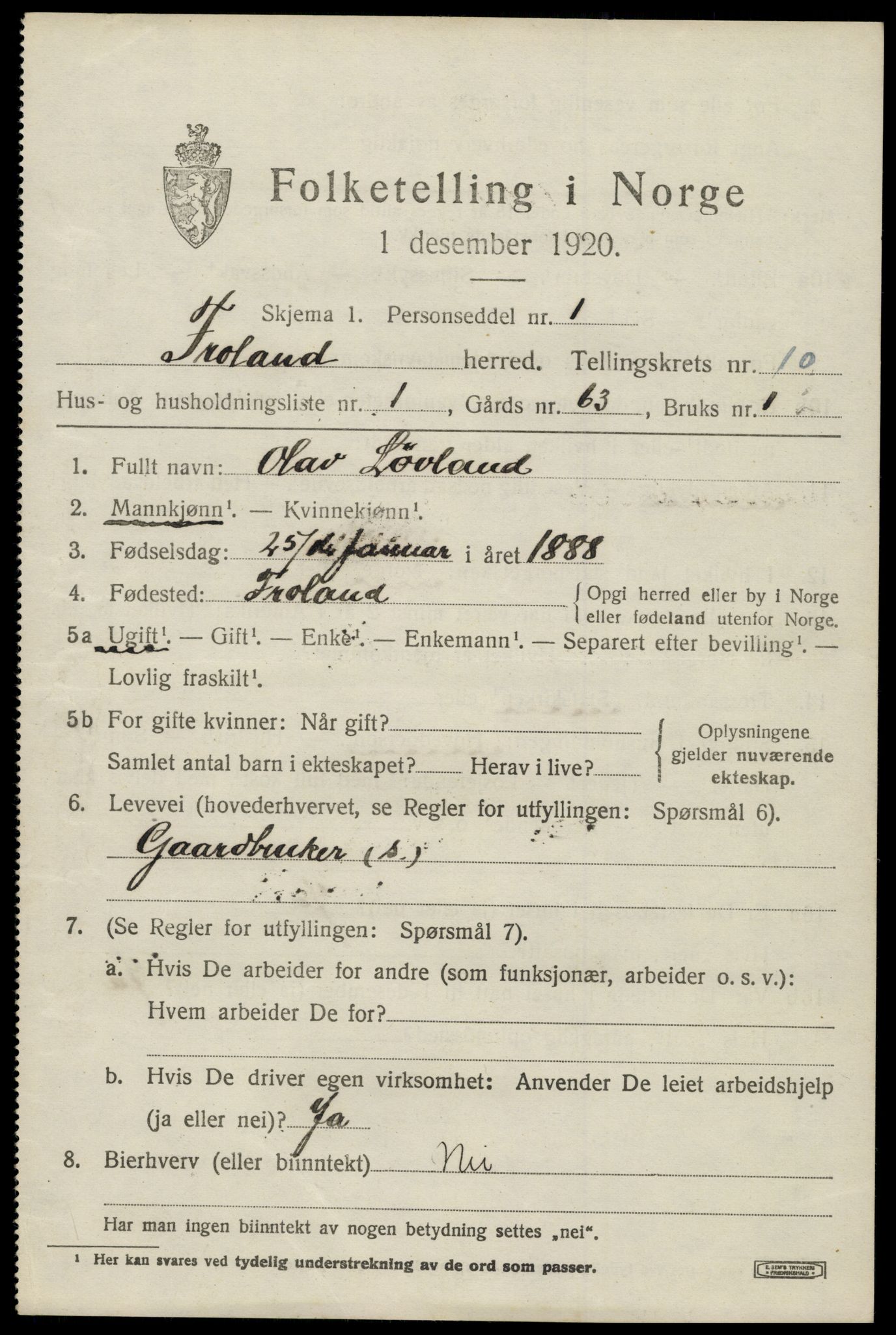 SAK, Folketelling 1920 for 0919 Froland herred, 1920, s. 5273