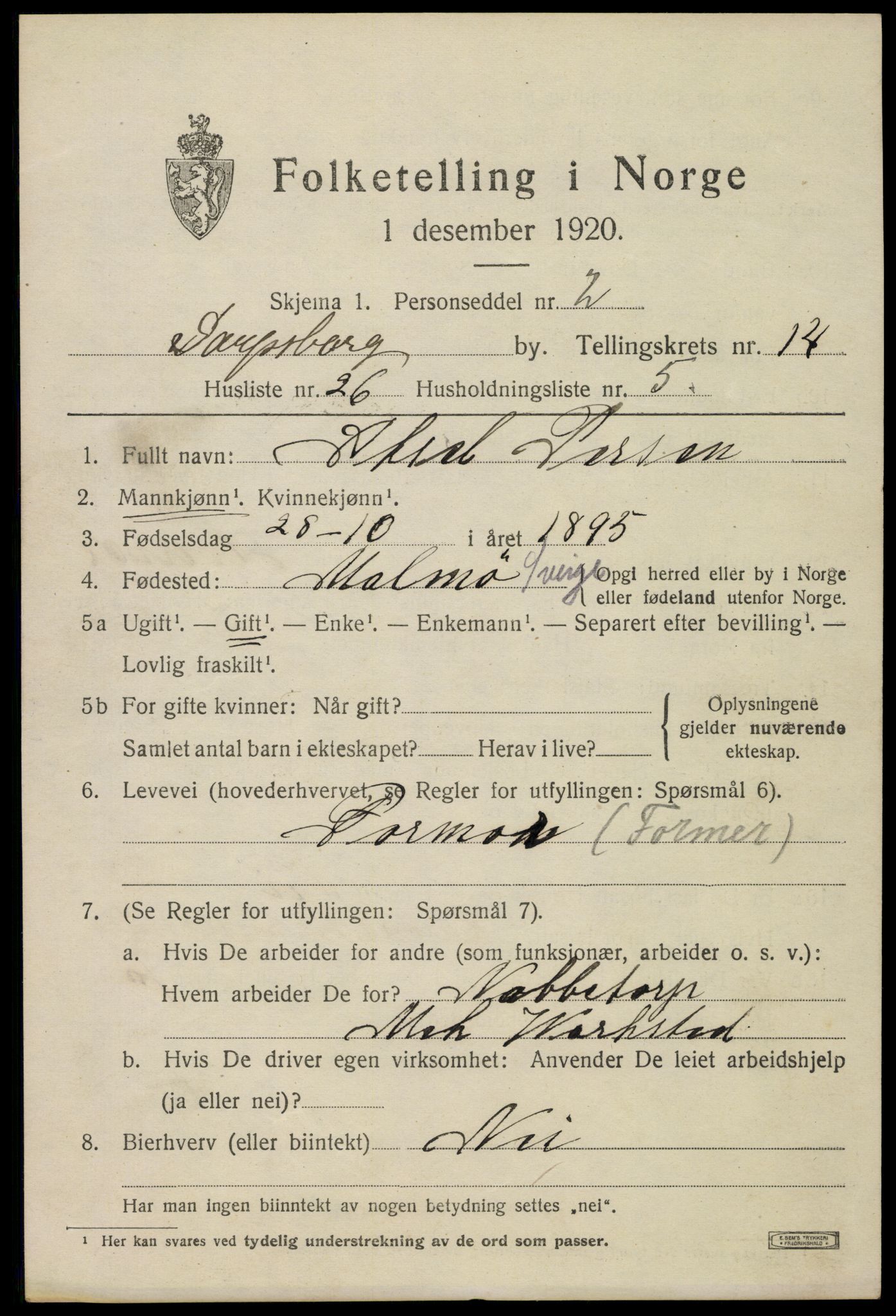 SAO, Folketelling 1920 for 0102 Sarpsborg kjøpstad, 1920, s. 28894