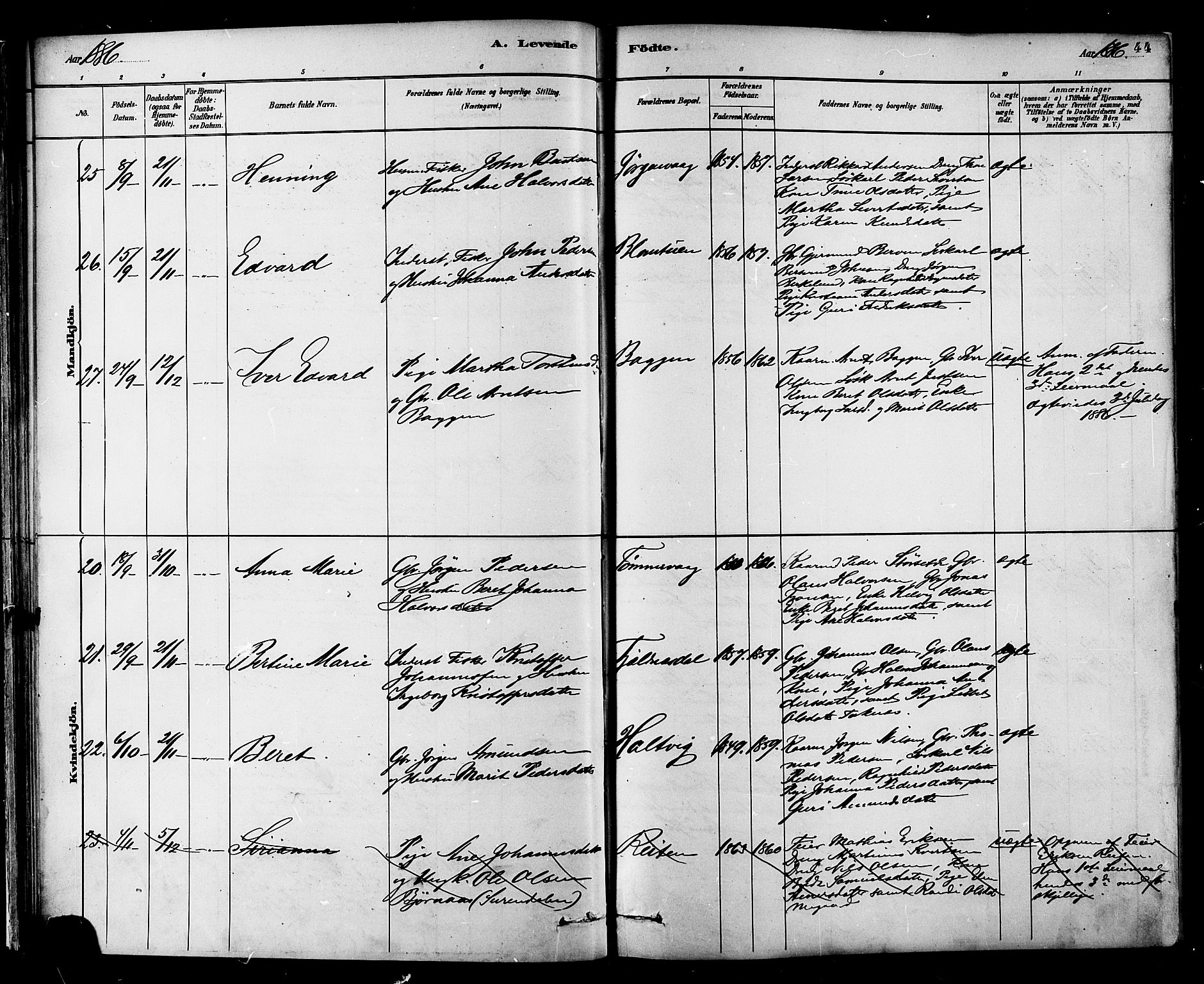 Ministerialprotokoller, klokkerbøker og fødselsregistre - Møre og Romsdal, AV/SAT-A-1454/577/L0896: Ministerialbok nr. 577A03, 1880-1898, s. 44