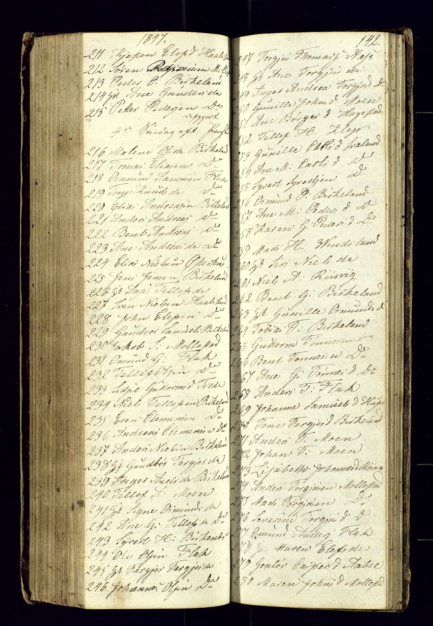Birkenes sokneprestkontor, AV/SAK-1111-0004/F/Fc/L0002: Kommunikantprotokoll nr. C-2, 1839-1849, s. 142