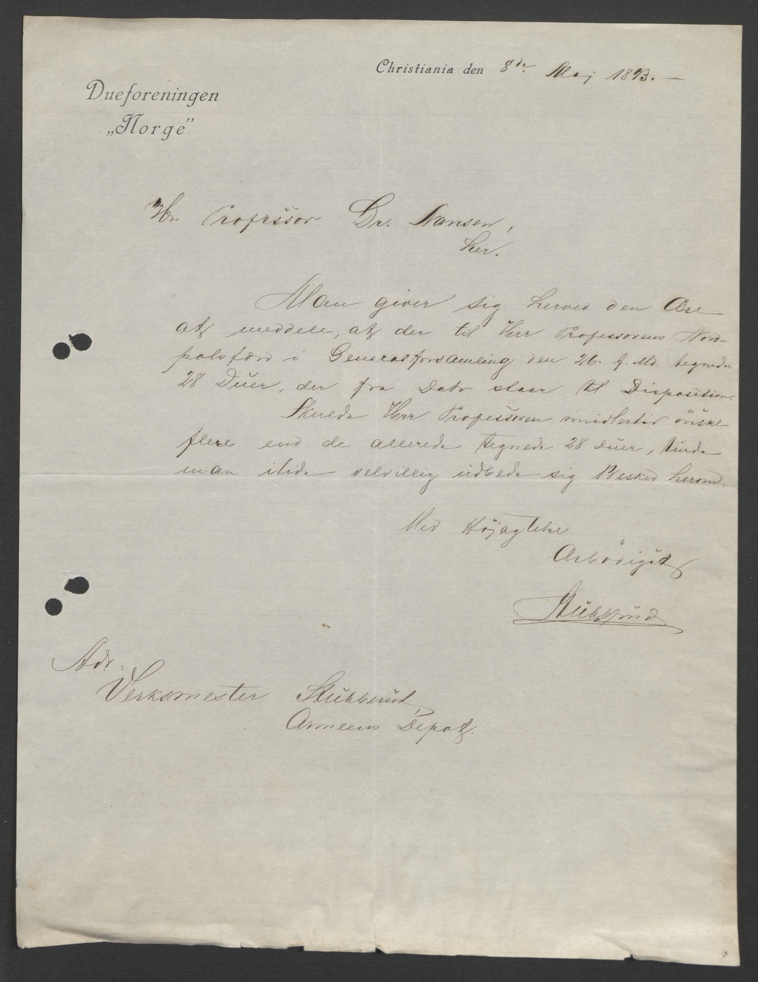 Arbeidskomitéen for Fridtjof Nansens polarekspedisjon, AV/RA-PA-0061/D/L0003/0002: Innk. brev og telegrammer vedr. proviant og utrustning / Utrustningen m.m. - korrespondanse, 1893, s. 367