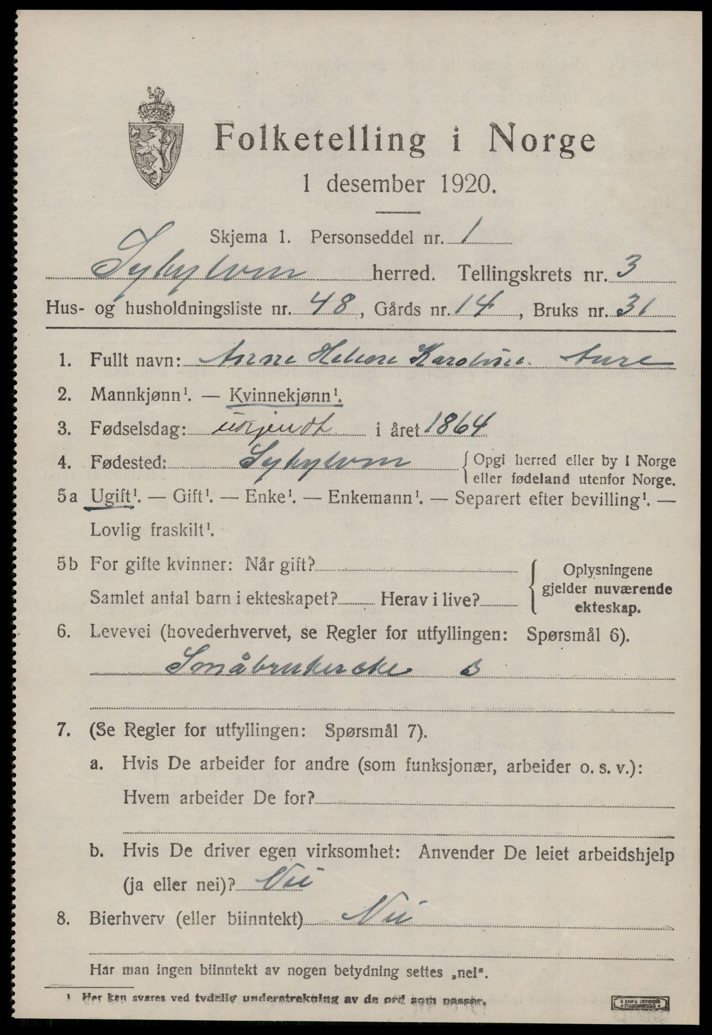 SAT, Folketelling 1920 for 1528 Sykkylven herred, 1920, s. 2709