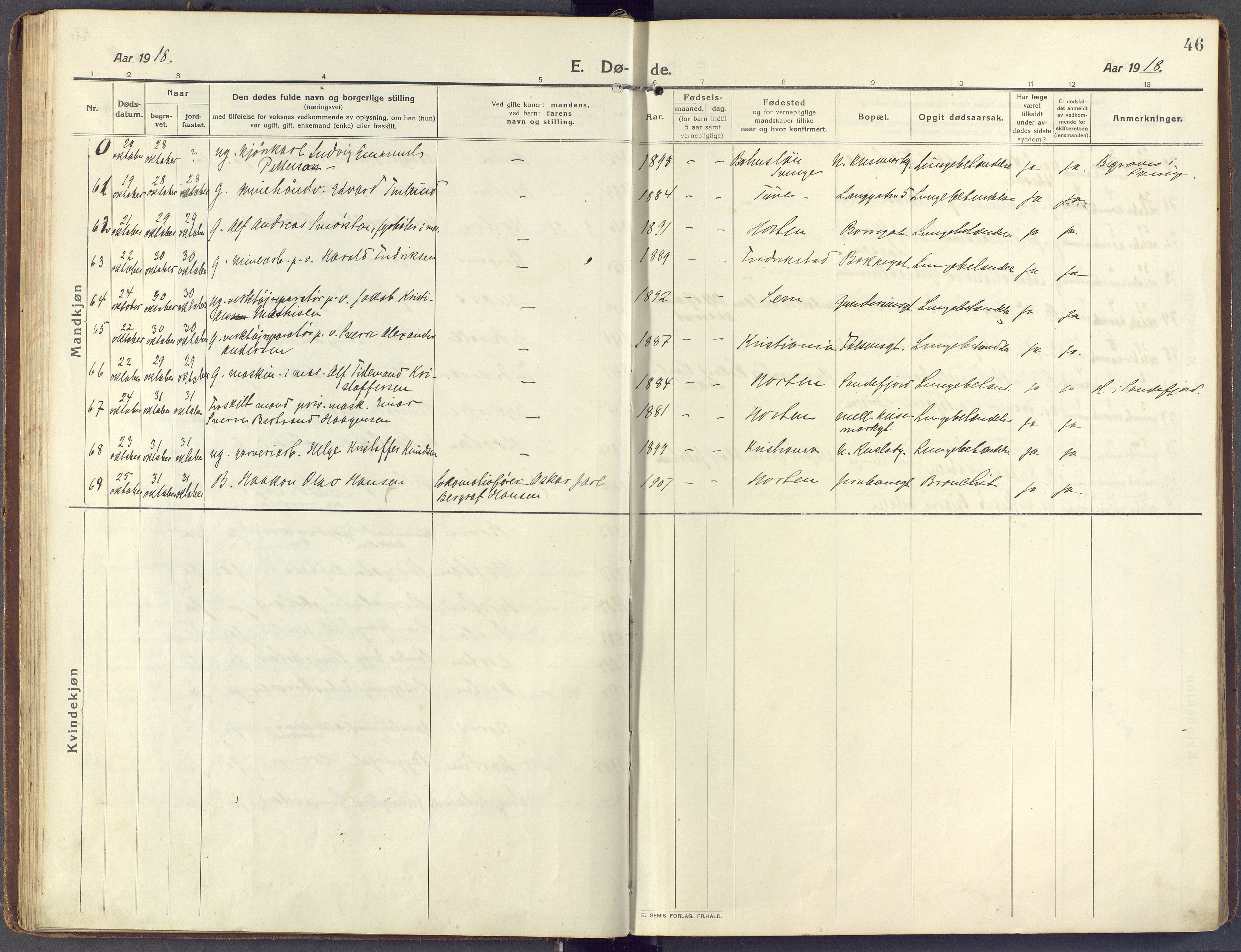 Horten kirkebøker, AV/SAKO-A-348/F/Fa/L0007: Ministerialbok nr. 7, 1913-1926, s. 46