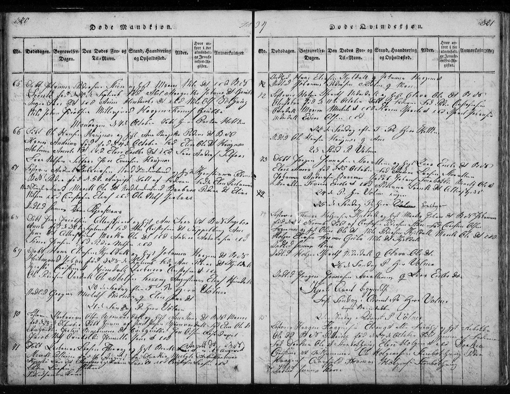 Ministerialprotokoller, klokkerbøker og fødselsregistre - Nordland, AV/SAT-A-1459/827/L0412: Klokkerbok nr. 827C01, 1820-1841, s. 320-321