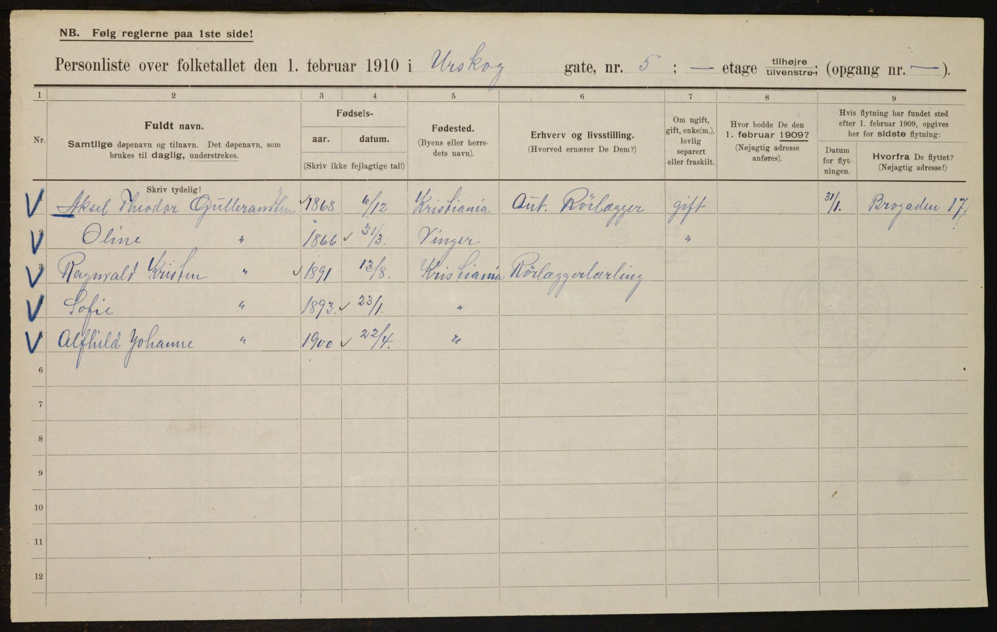 OBA, Kommunal folketelling 1.2.1910 for Kristiania, 1910, s. 2457