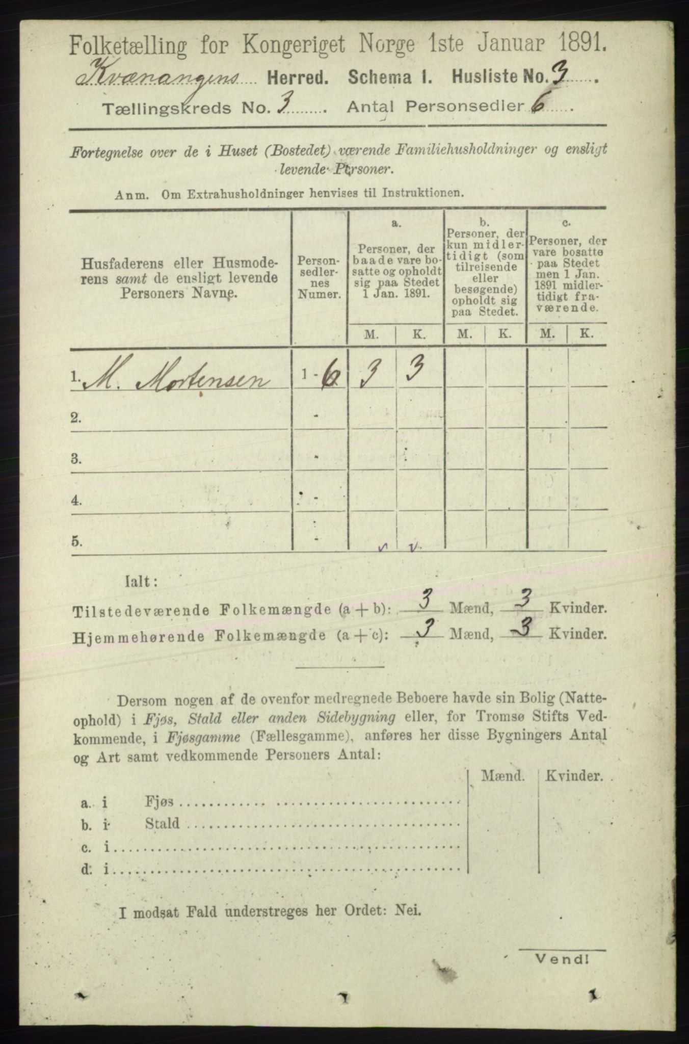 RA, Folketelling 1891 for 1943 Kvænangen herred, 1891, s. 1011