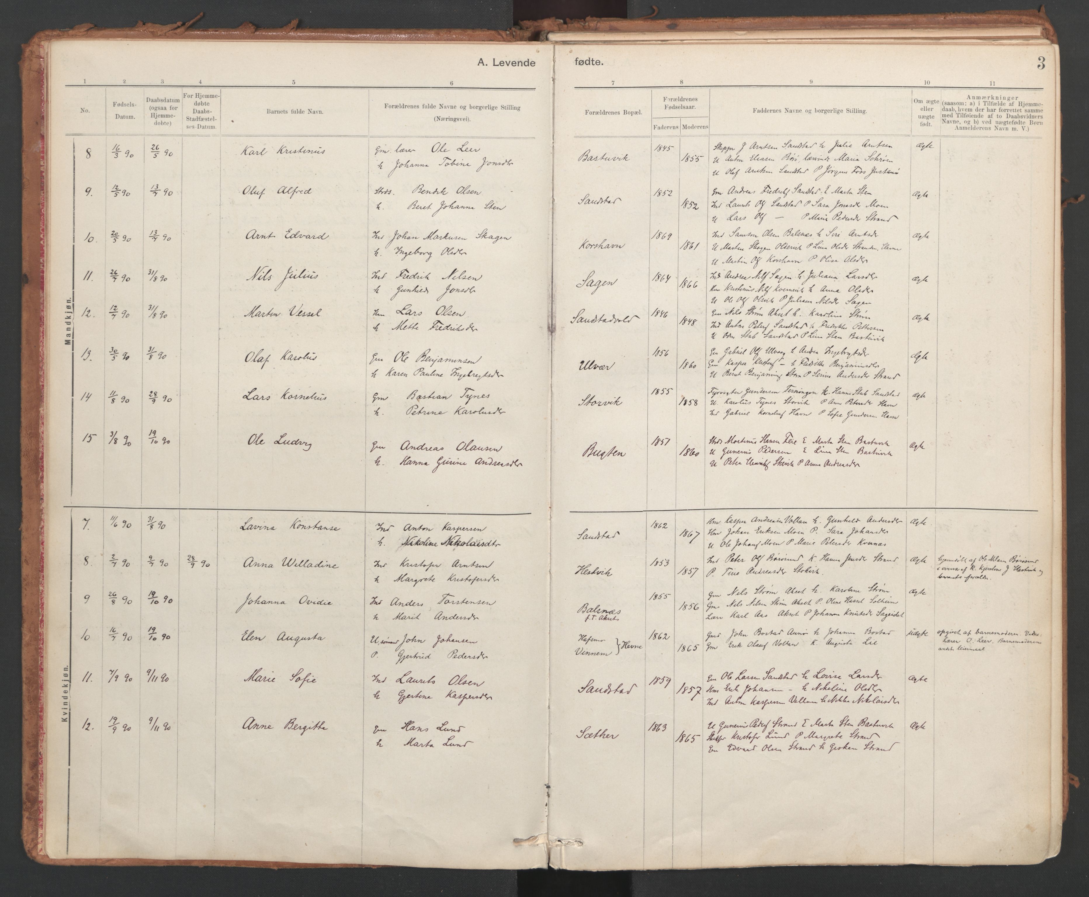 Ministerialprotokoller, klokkerbøker og fødselsregistre - Sør-Trøndelag, SAT/A-1456/639/L0572: Ministerialbok nr. 639A01, 1890-1920, s. 3
