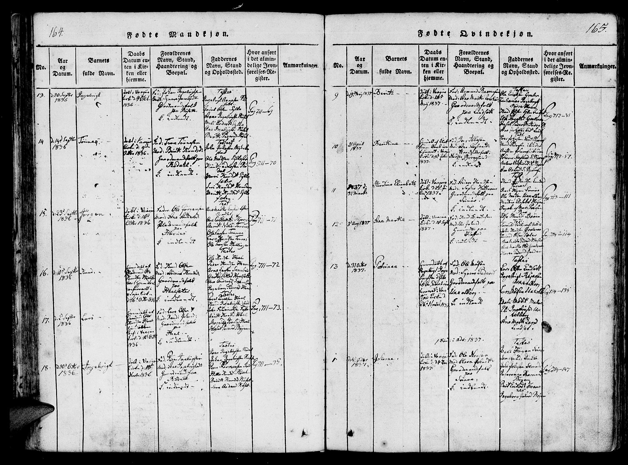 Ministerialprotokoller, klokkerbøker og fødselsregistre - Møre og Romsdal, AV/SAT-A-1454/565/L0747: Ministerialbok nr. 565A01, 1817-1844, s. 164-165