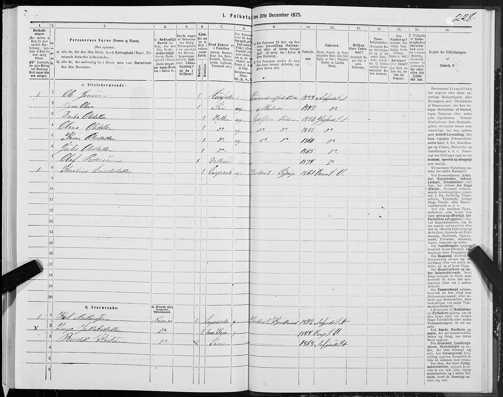 SAT, Folketelling 1875 for 1630P Aafjorden prestegjeld, 1875, s. 3228