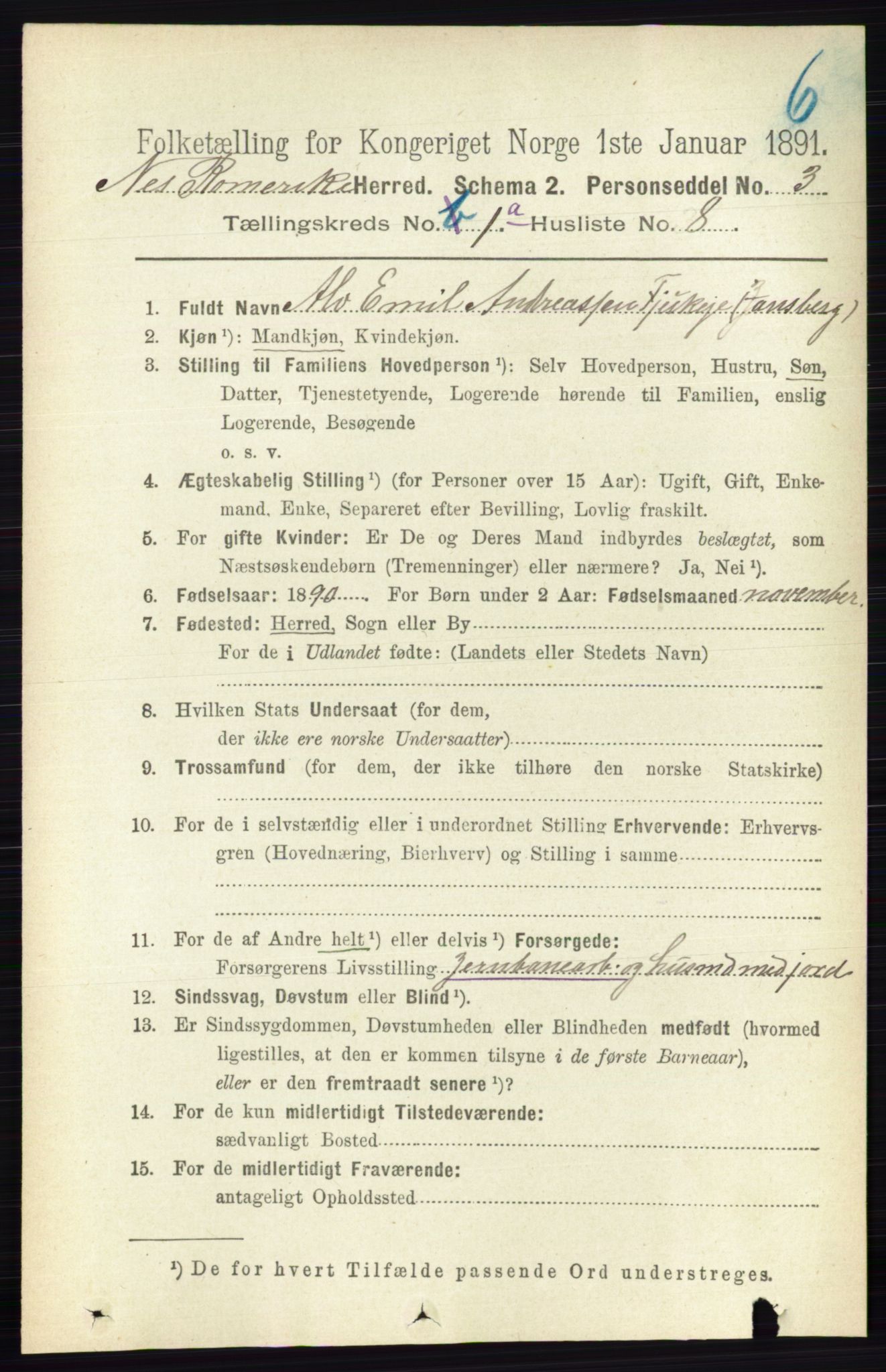 RA, Folketelling 1891 for 0236 Nes herred, 1891, s. 163