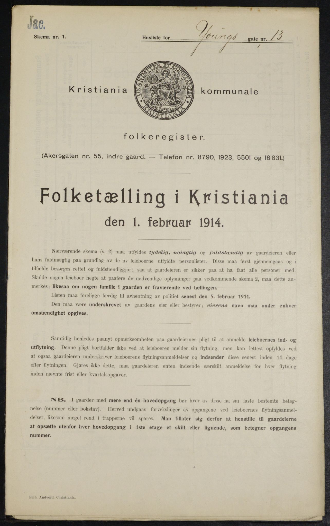 OBA, Kommunal folketelling 1.2.1914 for Kristiania, 1914, s. 129594