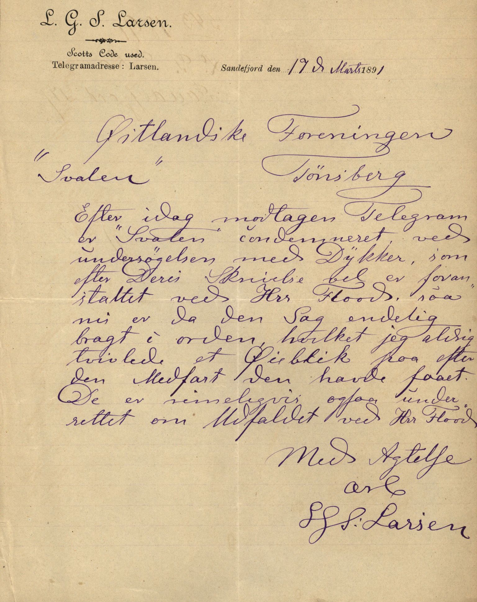 Pa 63 - Østlandske skibsassuranceforening, VEMU/A-1079/G/Ga/L0027/0006: Havaridokumenter / Union, Trio, Einar, Eidsvold, Emma, Svalen, 1891, s. 66