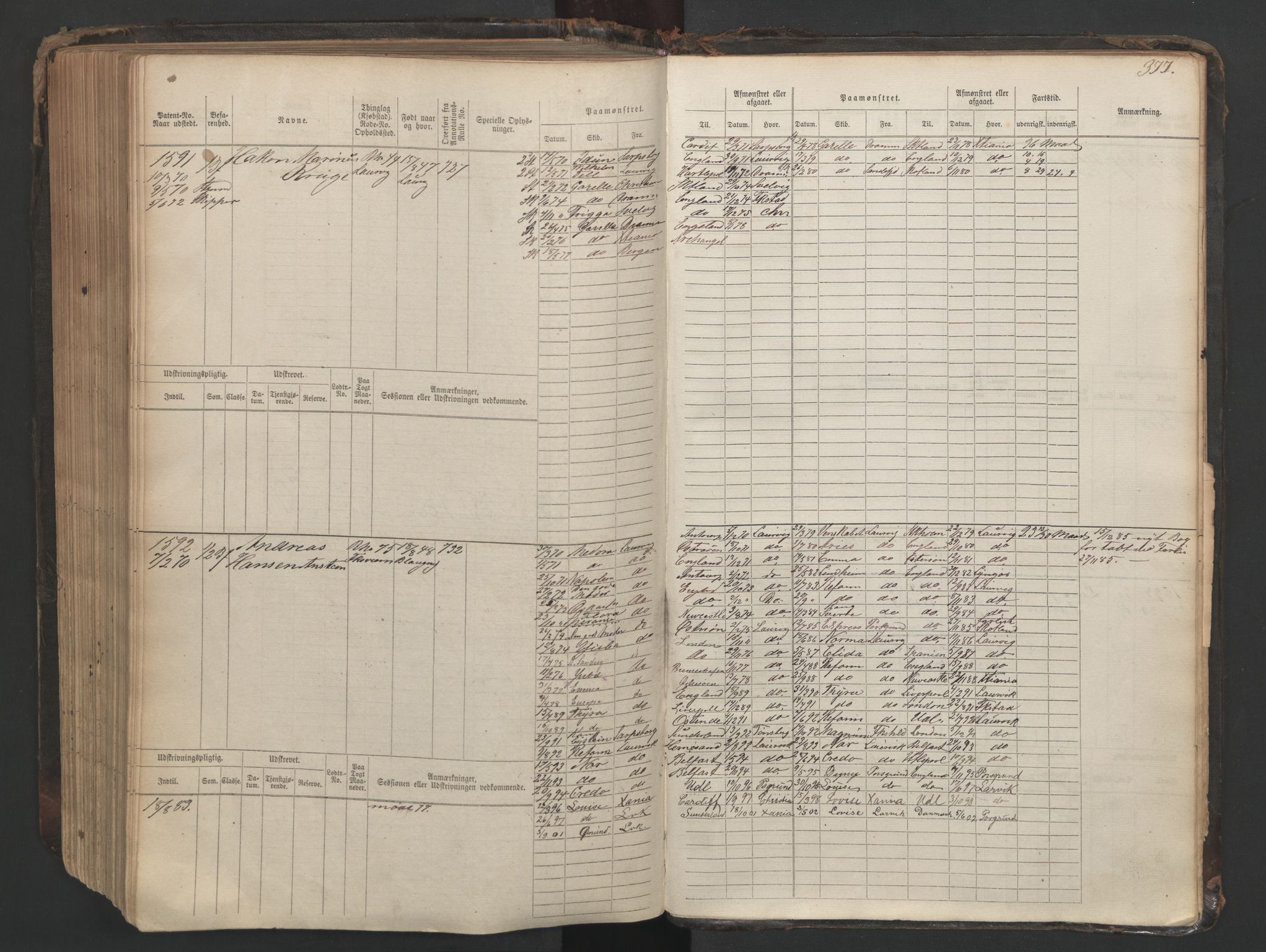 Larvik innrulleringskontor, AV/SAKO-A-787/F/Fc/L0003: Hovedrulle, 1868, s. 377