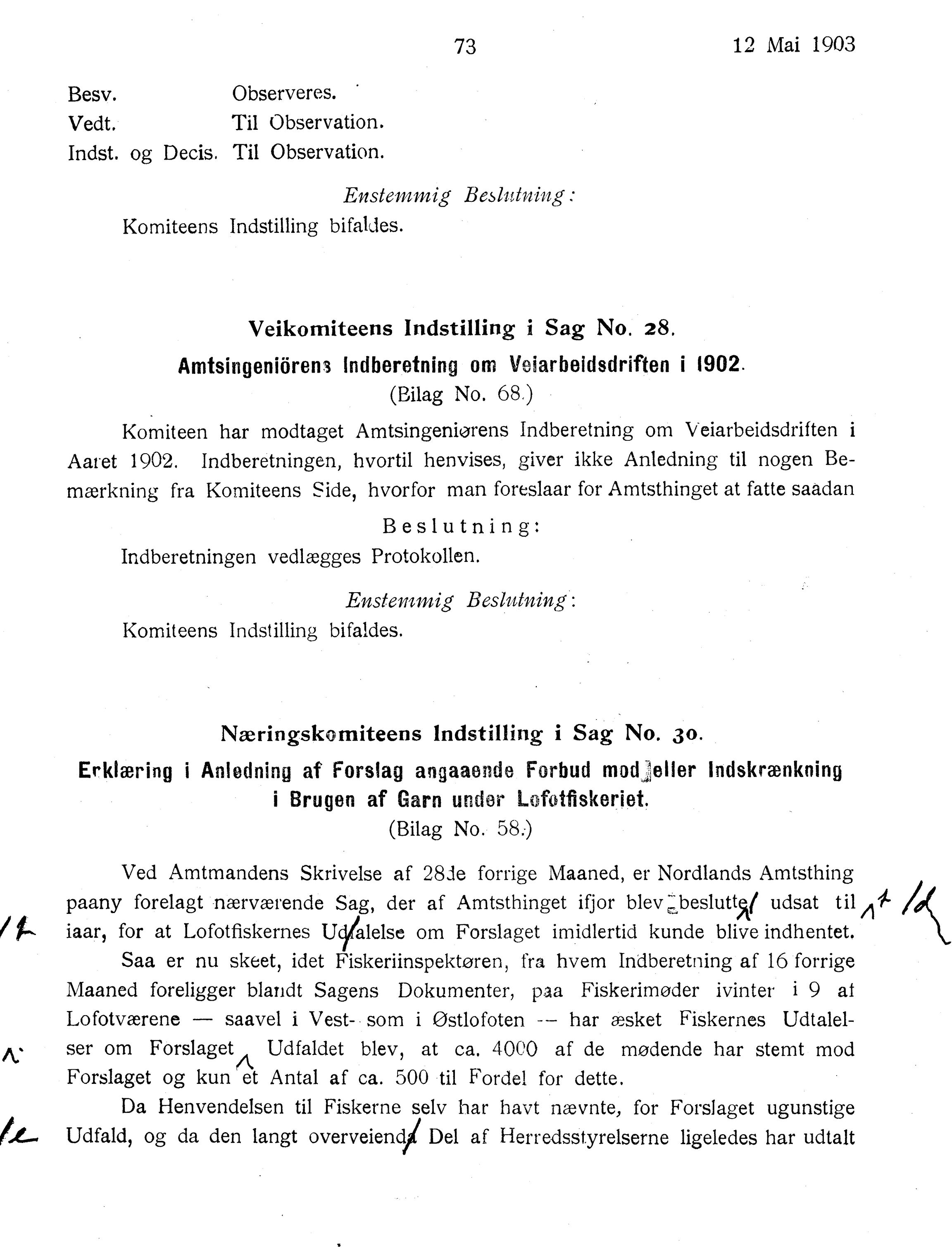 Nordland Fylkeskommune. Fylkestinget, AIN/NFK-17/176/A/Ac/L0026: Fylkestingsforhandlinger 1903, 1903