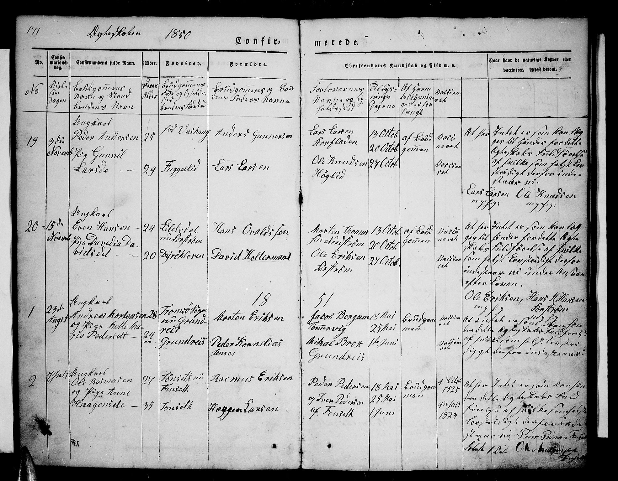 Tranøy sokneprestkontor, AV/SATØ-S-1313/I/Ia/Iab/L0001klokker: Klokkerbok nr. 1, 1835-1853, s. 171