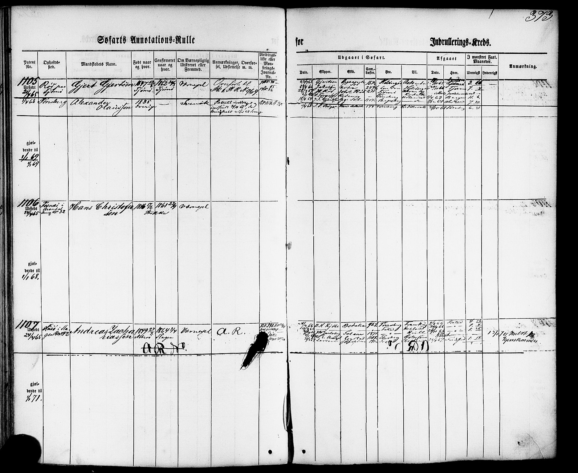 Tønsberg innrulleringskontor, SAKO/A-786/F/Fb/L0001: Annotasjonsrulle Patent nr. 1-1724, 1860-1868, s. 391