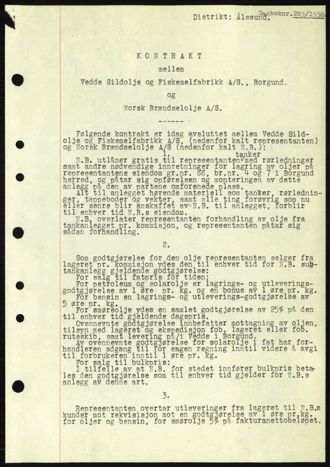 Nordre Sunnmøre sorenskriveri, AV/SAT-A-0006/1/2/2C/2Ca: Pantebok nr. A4, 1937-1938, Dagboknr: 283/1938