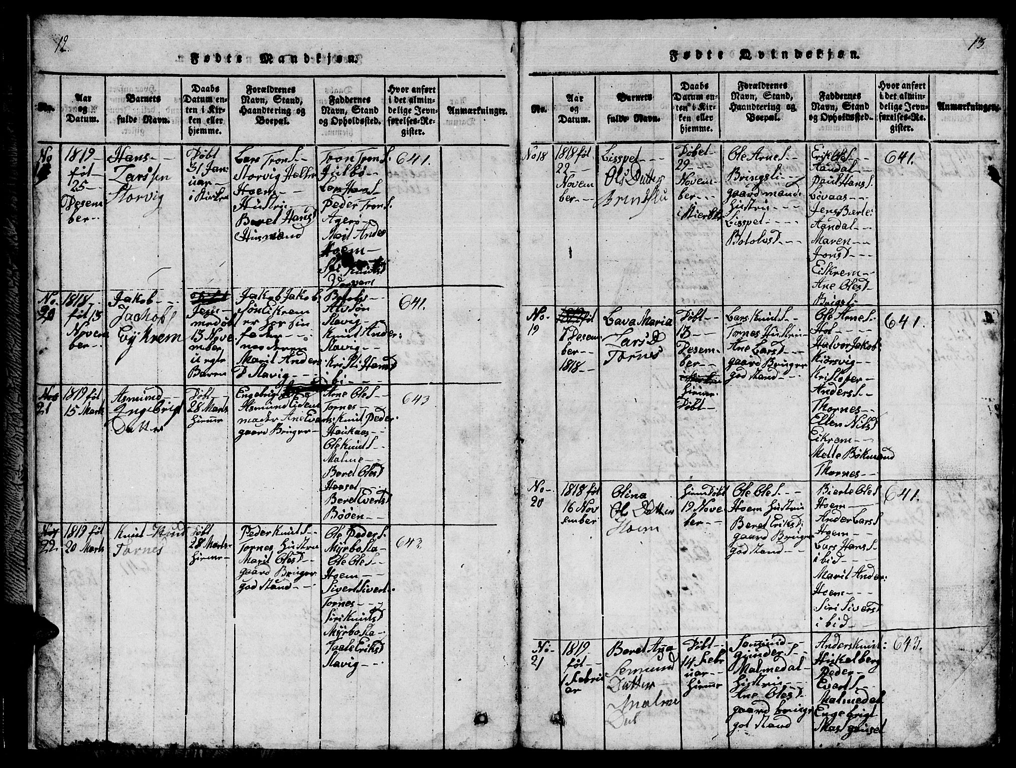 Ministerialprotokoller, klokkerbøker og fødselsregistre - Møre og Romsdal, AV/SAT-A-1454/565/L0752: Klokkerbok nr. 565C01, 1817-1844, s. 12-13