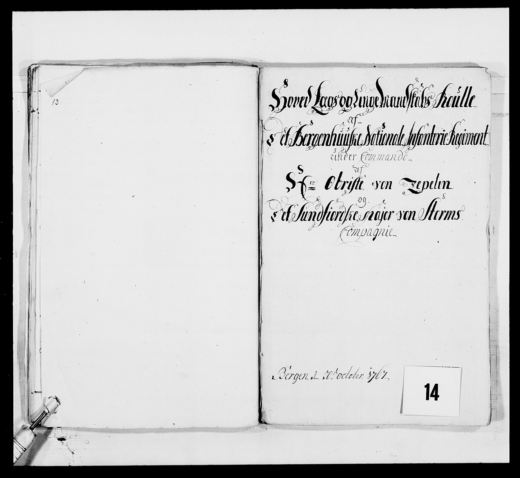 Kommanderende general (KG I) med Det norske krigsdirektorium, AV/RA-EA-5419/E/Ea/L0519: 1. Bergenhusiske regiment, 1767, s. 296
