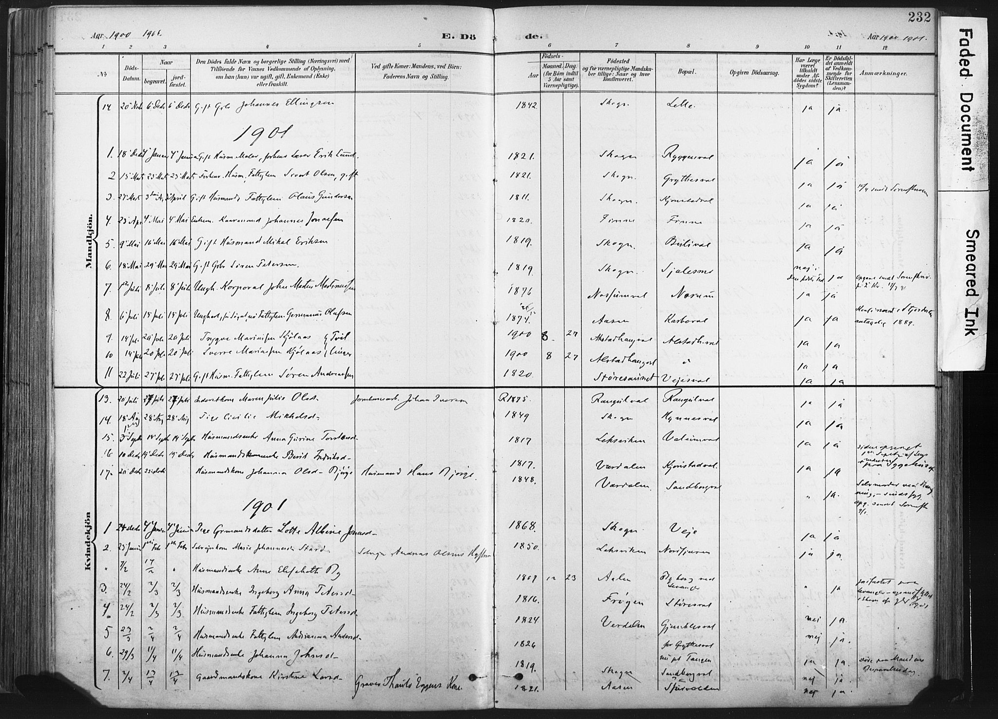Ministerialprotokoller, klokkerbøker og fødselsregistre - Nord-Trøndelag, SAT/A-1458/717/L0162: Ministerialbok nr. 717A12, 1898-1923, s. 232