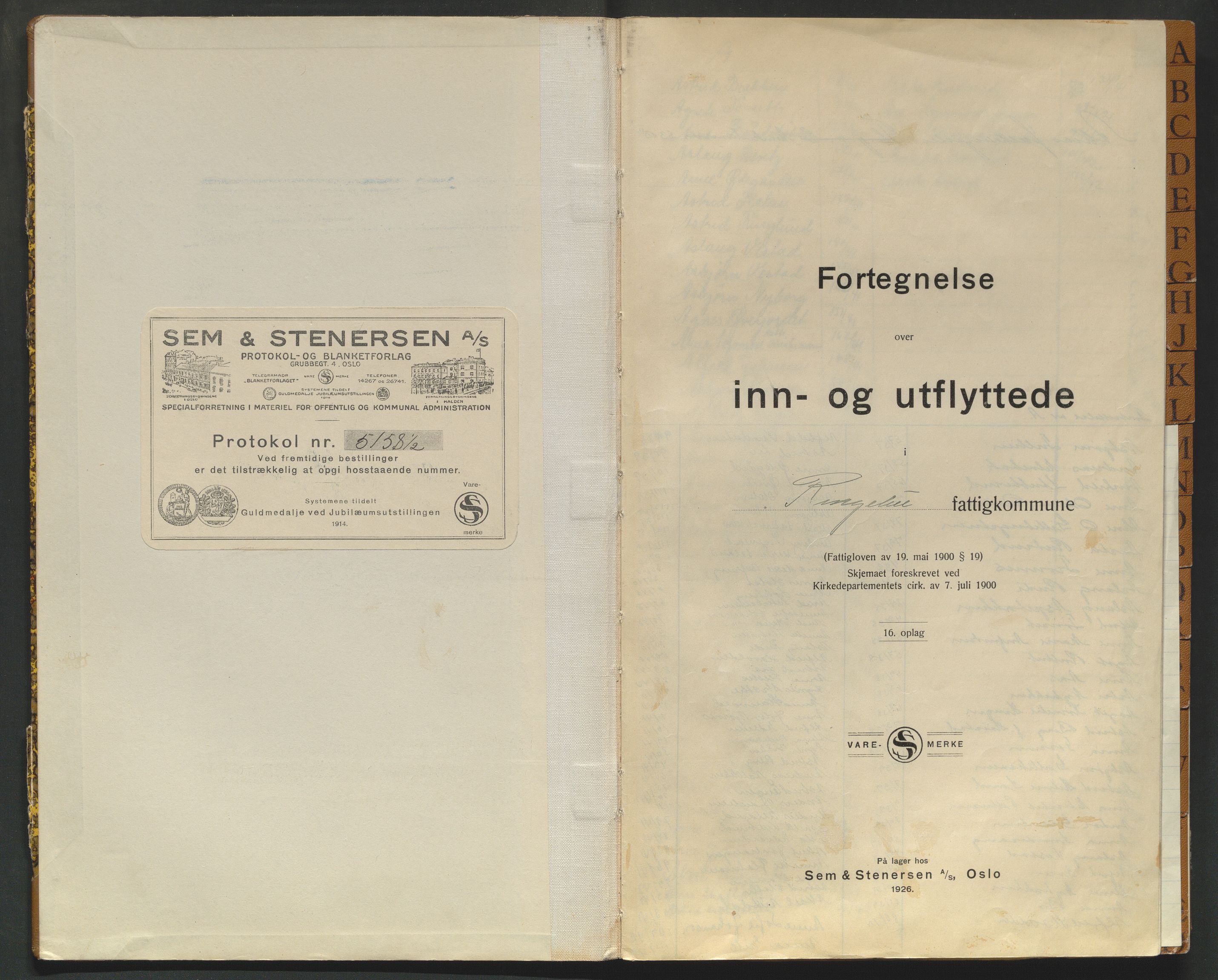 Ringebu lensmannskontor, AV/SAH-PGR-011/L/La/L0001: Protokoll over inn- og utflyttede, 1931-1942