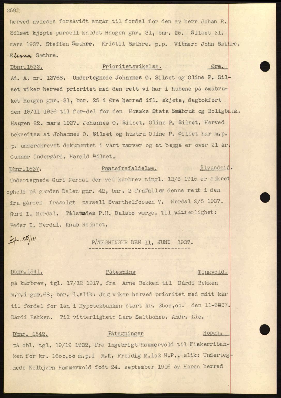 Nordmøre sorenskriveri, SAT/A-4132/1/2/2Ca: Pantebok nr. C80, 1936-1939, Dagboknr: 1533/1937