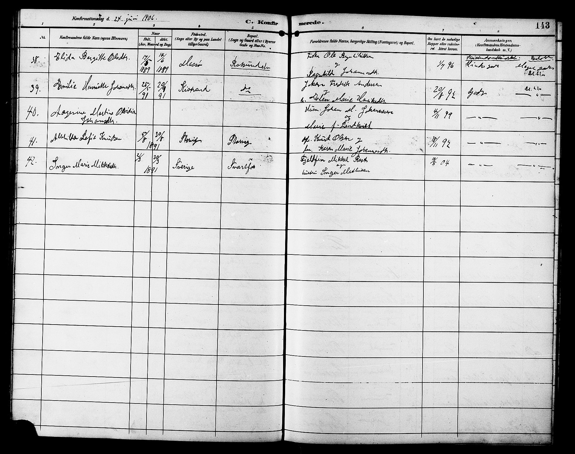 Skjervøy sokneprestkontor, AV/SATØ-S-1300/H/Ha/Hab/L0021klokker: Klokkerbok nr. 21, 1893-1910, s. 143