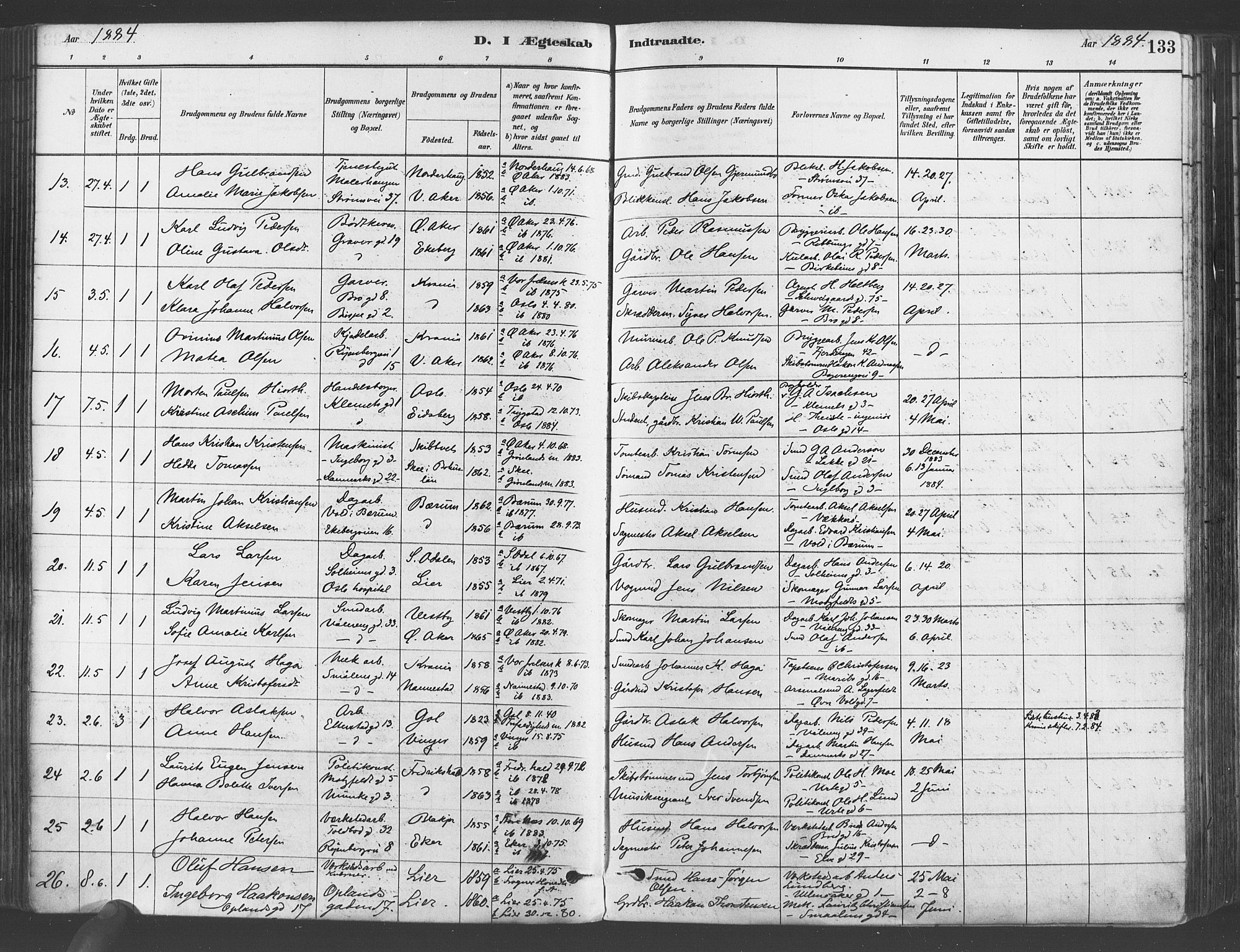 Gamlebyen prestekontor Kirkebøker, AV/SAO-A-10884/F/Fa/L0006: Ministerialbok nr. 6, 1881-1890, s. 133