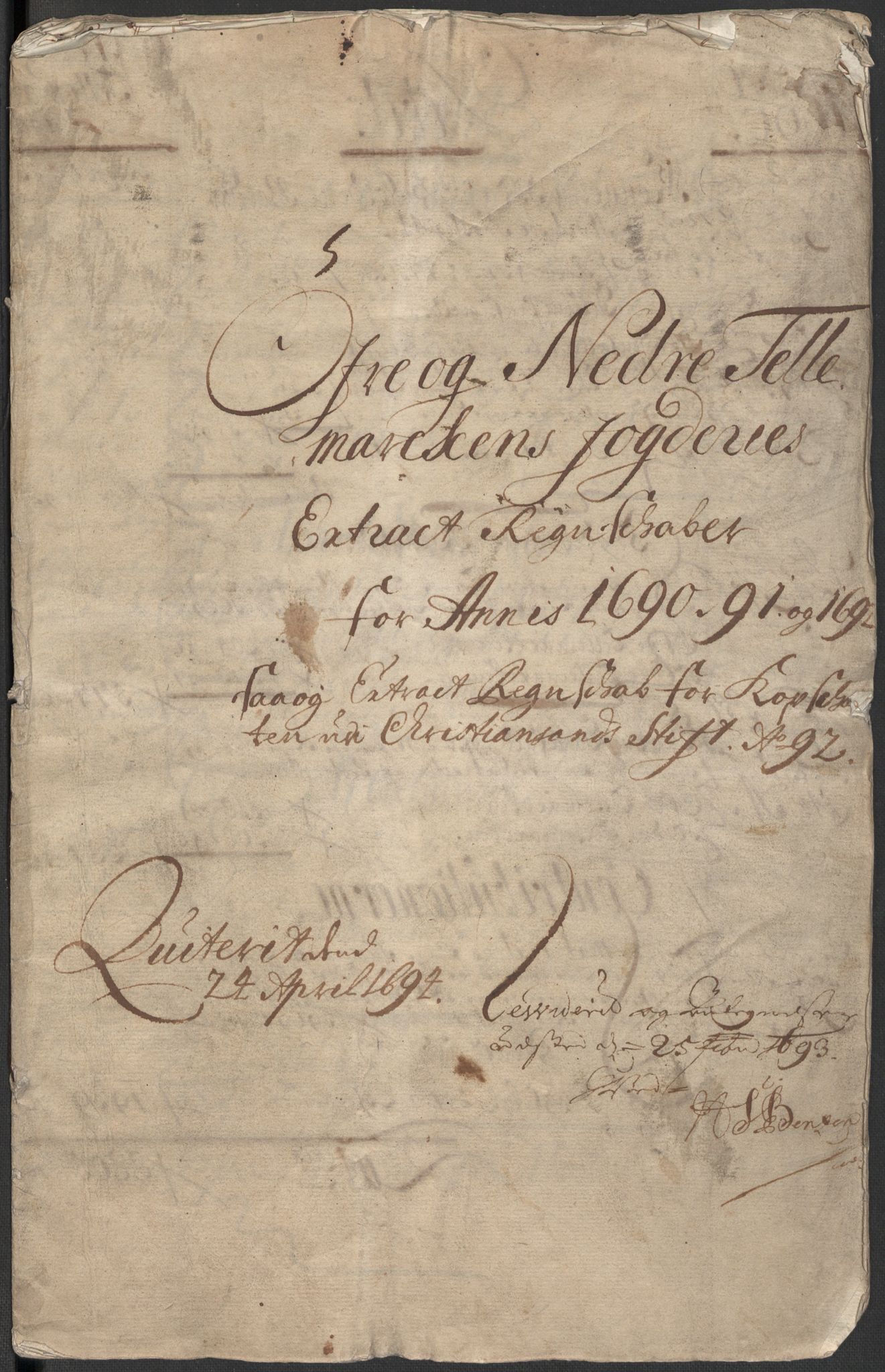 Rentekammeret inntil 1814, Reviderte regnskaper, Fogderegnskap, RA/EA-4092/R35/L2089: Fogderegnskap Øvre og Nedre Telemark, 1690-1692, s. 4