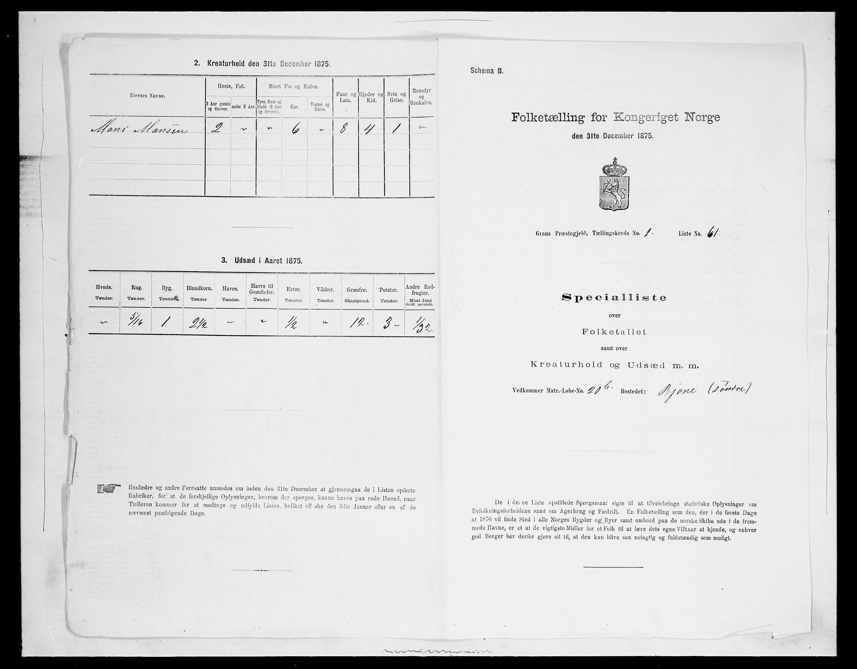 SAH, Folketelling 1875 for 0534P Gran prestegjeld, 1875, s. 263