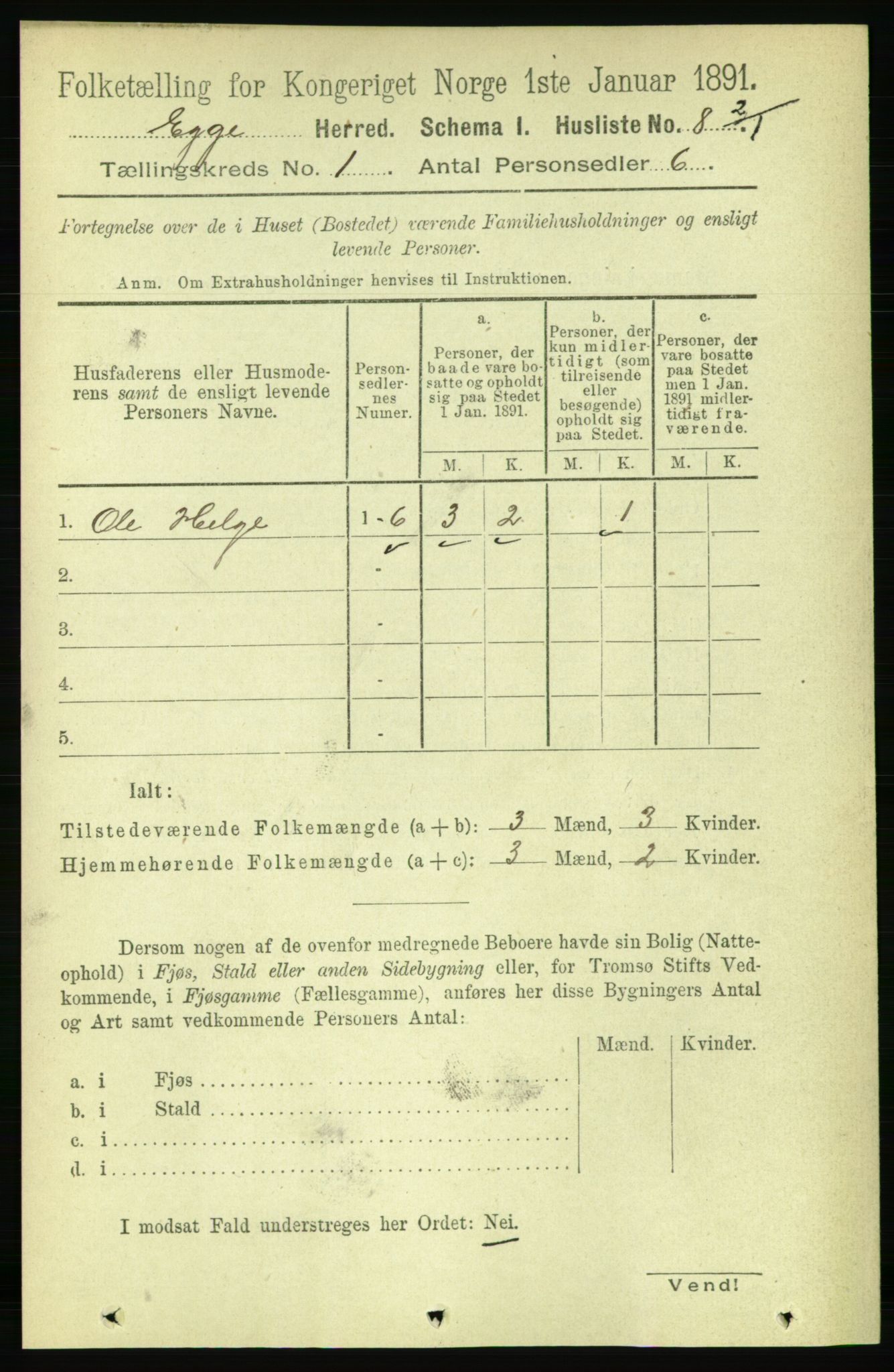 RA, Folketelling 1891 for 1733 Egge herred, 1891, s. 22