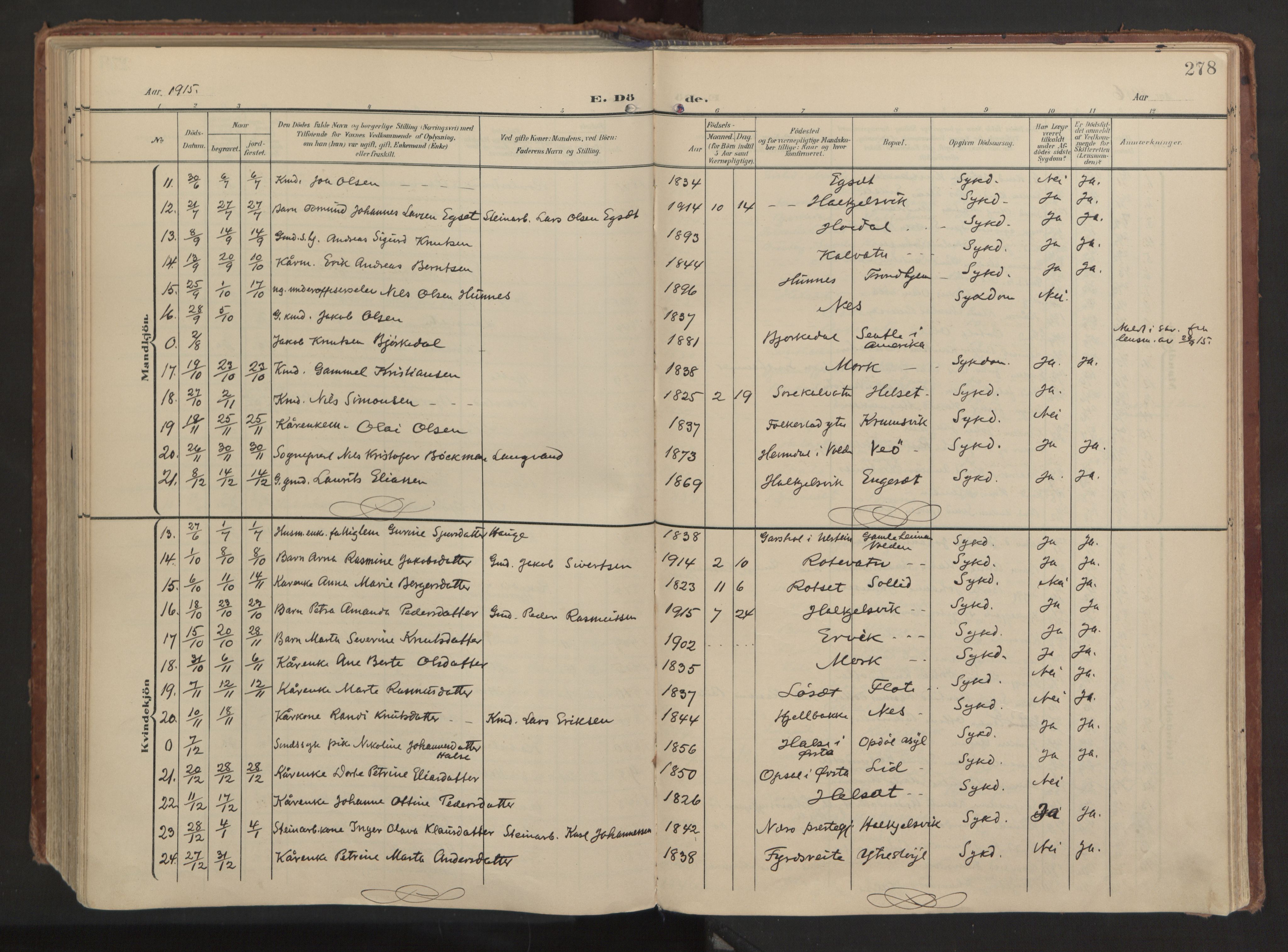 Ministerialprotokoller, klokkerbøker og fødselsregistre - Møre og Romsdal, AV/SAT-A-1454/511/L0144: Ministerialbok nr. 511A11, 1906-1923, s. 278
