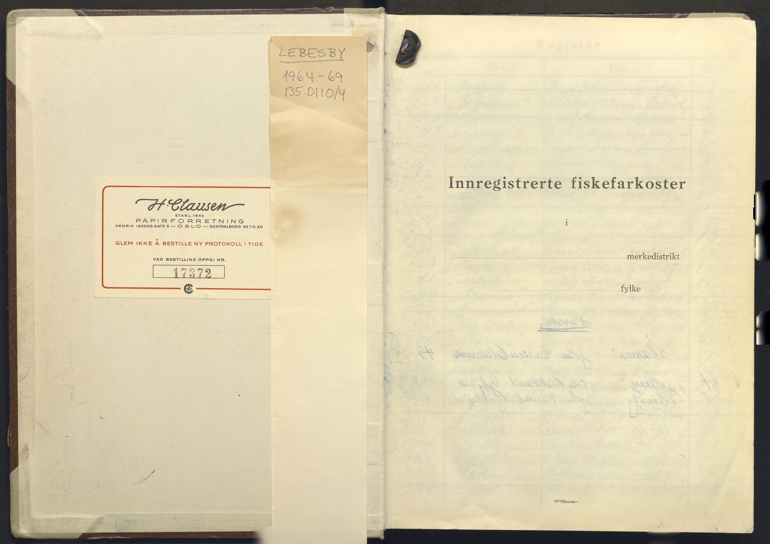 Fiskeridirektoratet - 1 Adm. ledelse - 13 Båtkontoret, AV/SAB-A-2003/I/Ia/Ia.a/L0031: 135.0110/4 Merkeprotokoll - Lebesby, 1964-1969