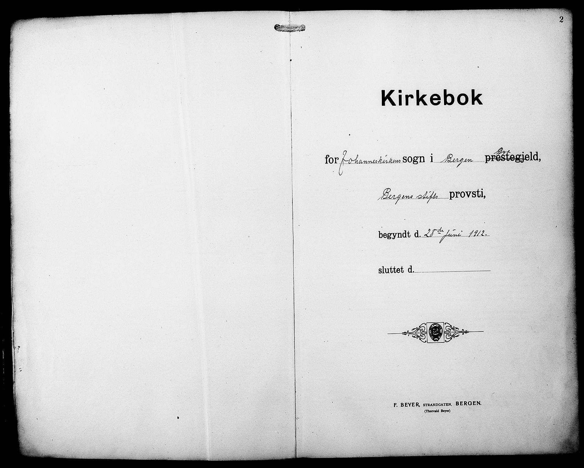 Johanneskirken sokneprestembete, AV/SAB-A-76001/H/Hab: Klokkerbok nr. C 2, 1912-1929, s. 2