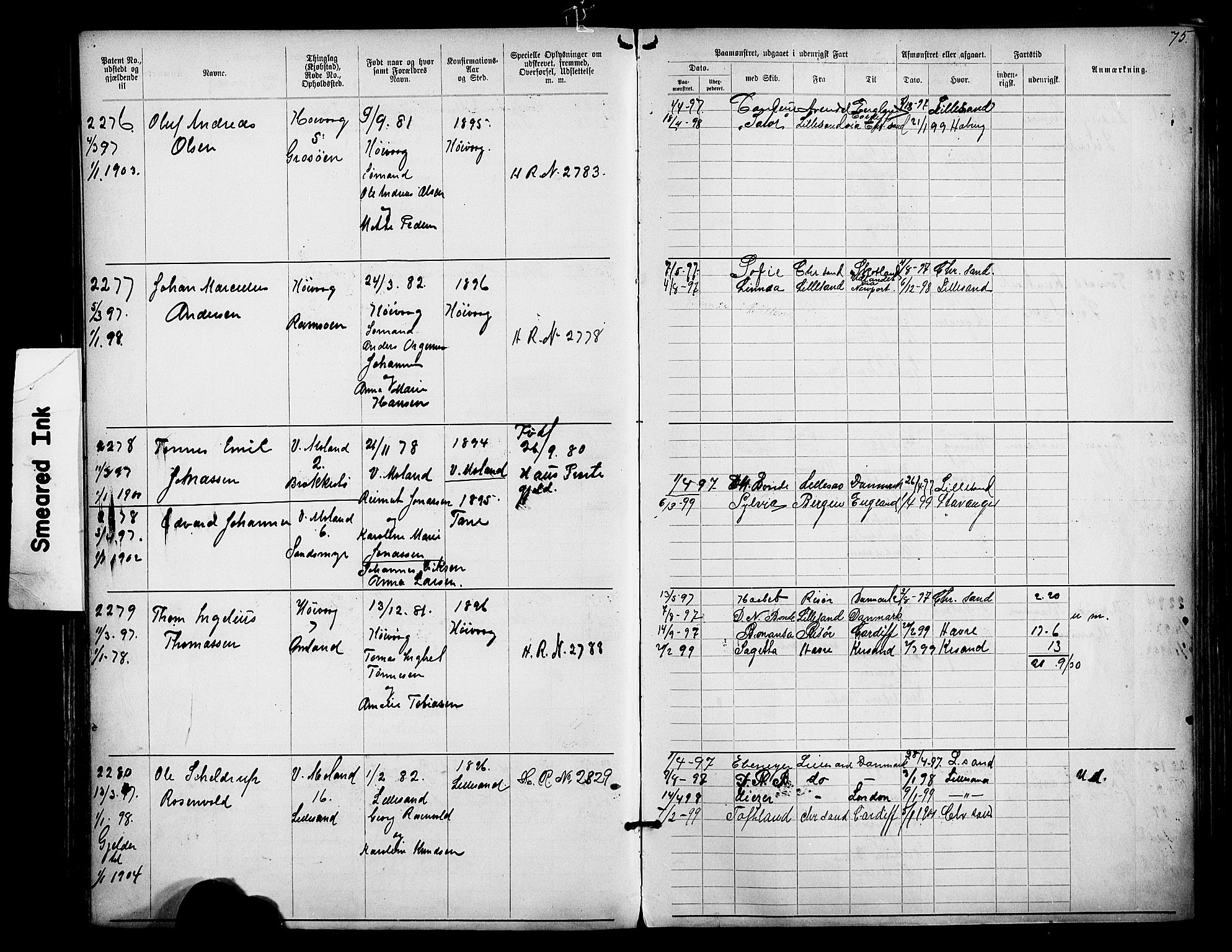 Lillesand mønstringskrets, AV/SAK-2031-0014/F/Fa/L0003: Annotasjonsrulle nr 1911-3489 med register, W-9, 1891-1932, s. 103