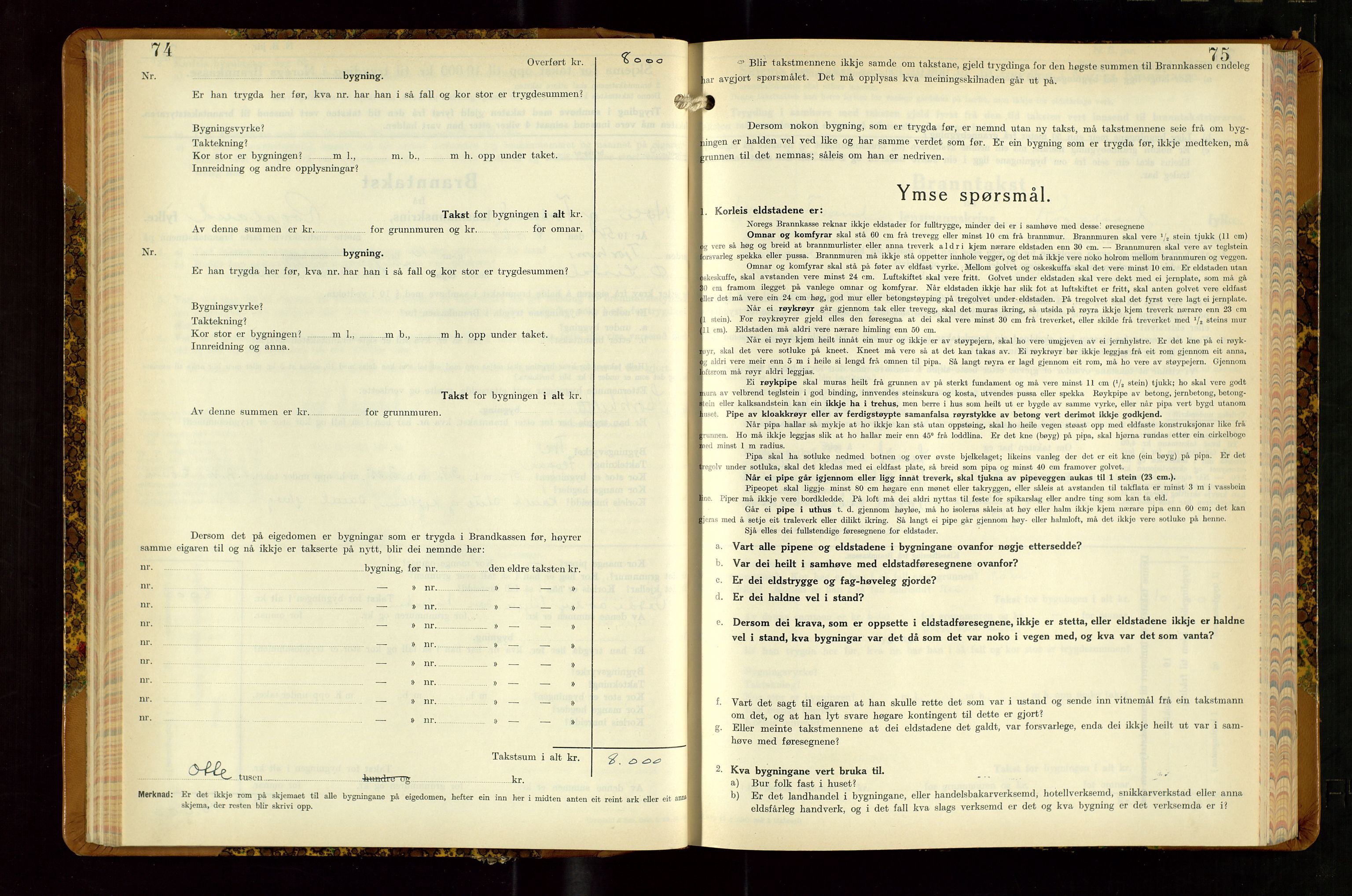 Høle og Forsand lensmannskontor, AV/SAST-A-100127/Gob/L0002: "Branntakstbok" - skjematakst, 1941-1955, s. 74-75