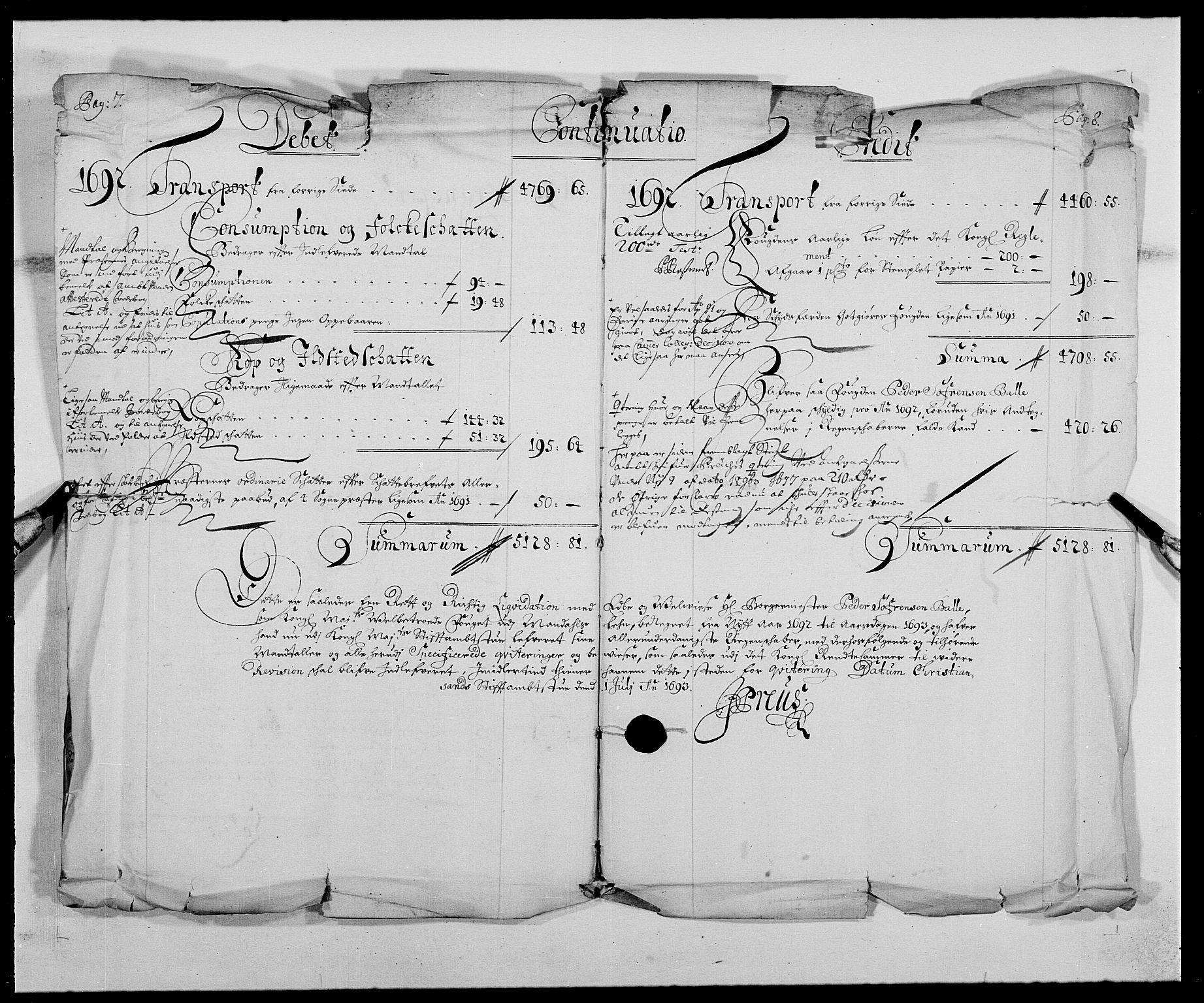 Rentekammeret inntil 1814, Reviderte regnskaper, Fogderegnskap, RA/EA-4092/R42/L2544: Mandal fogderi, 1692-1693, s. 9