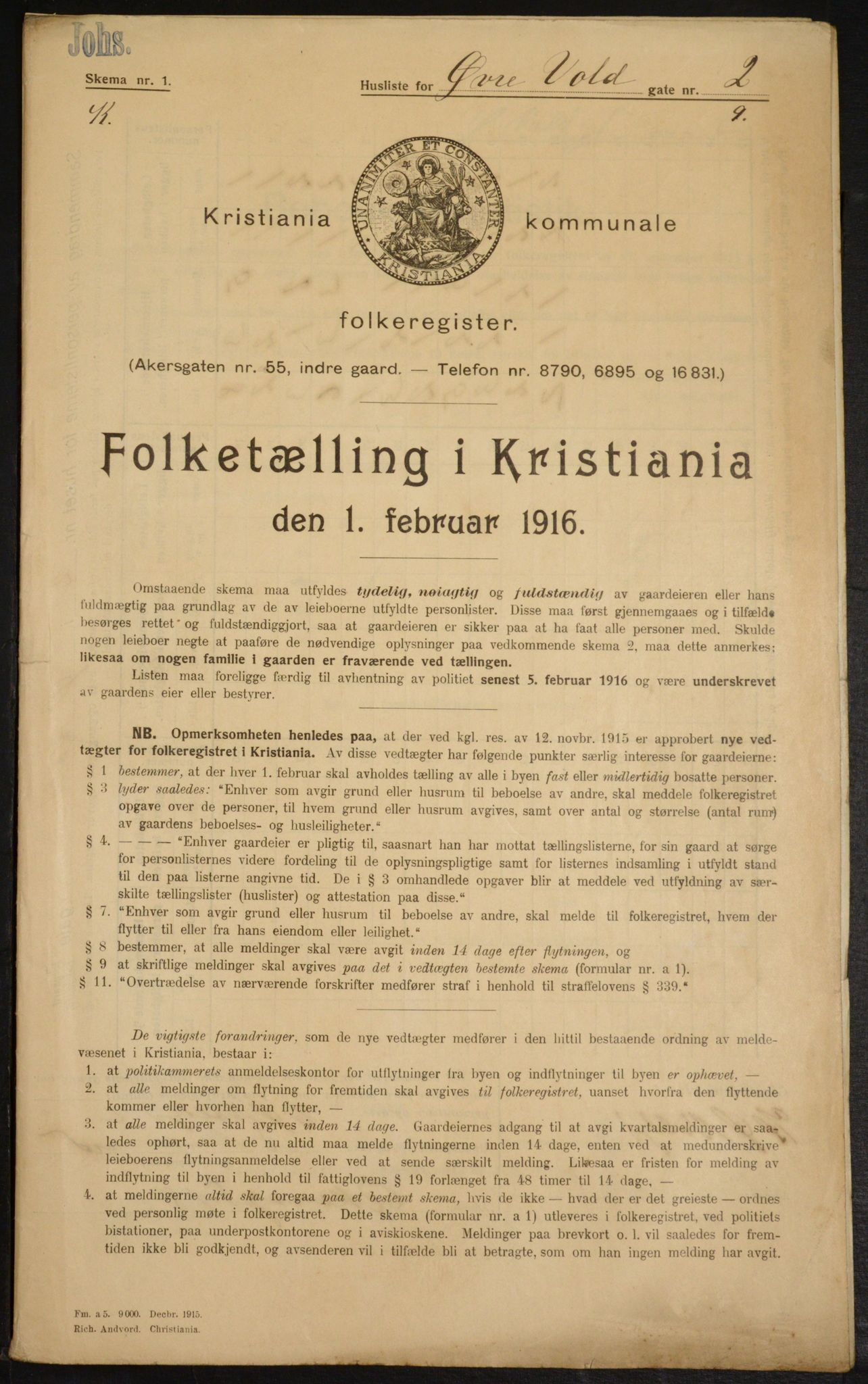 OBA, Kommunal folketelling 1.2.1916 for Kristiania, 1916, s. 133789