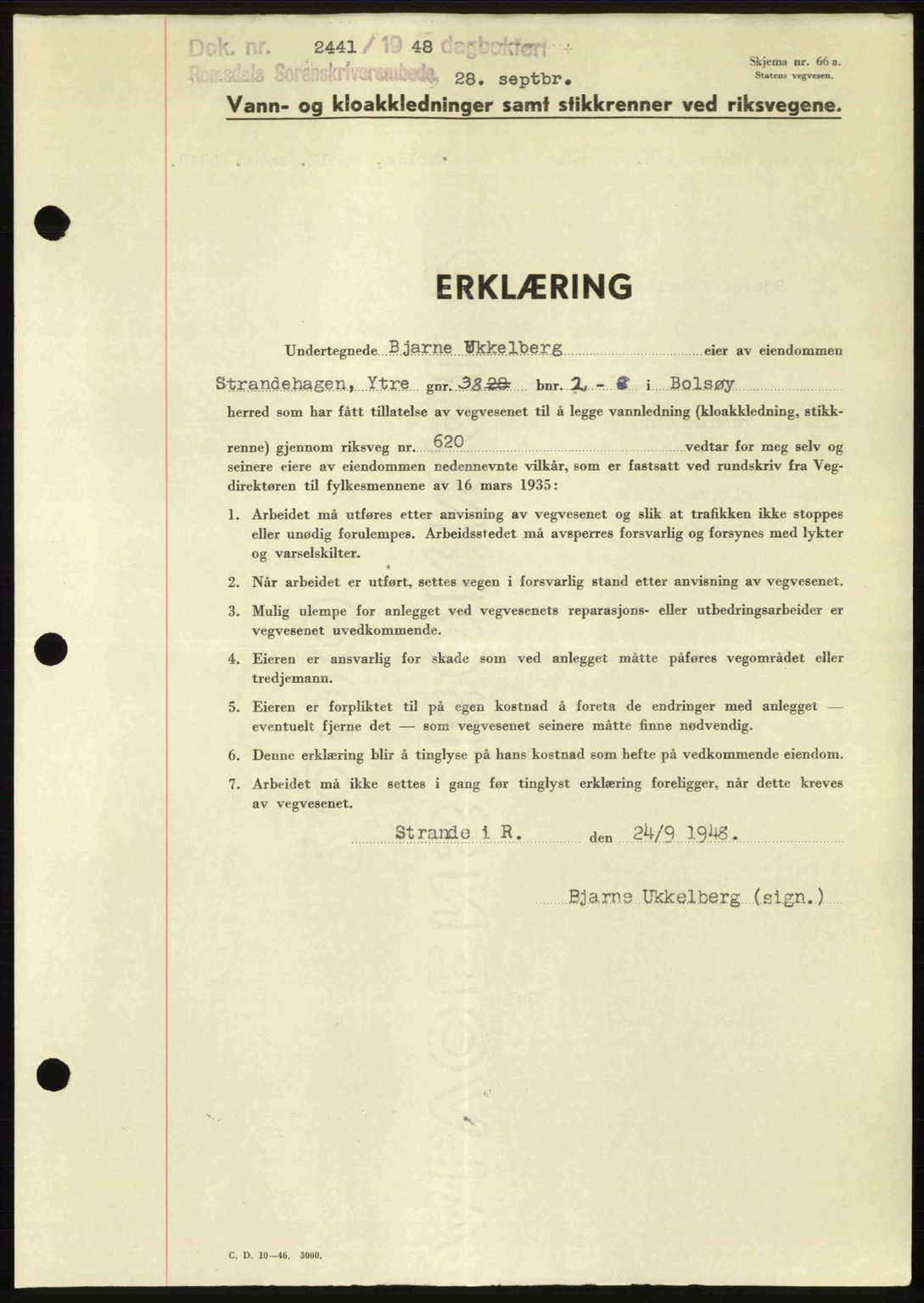 Romsdal sorenskriveri, SAT/A-4149/1/2/2C: Pantebok nr. A27, 1948-1948, Dagboknr: 2441/1948