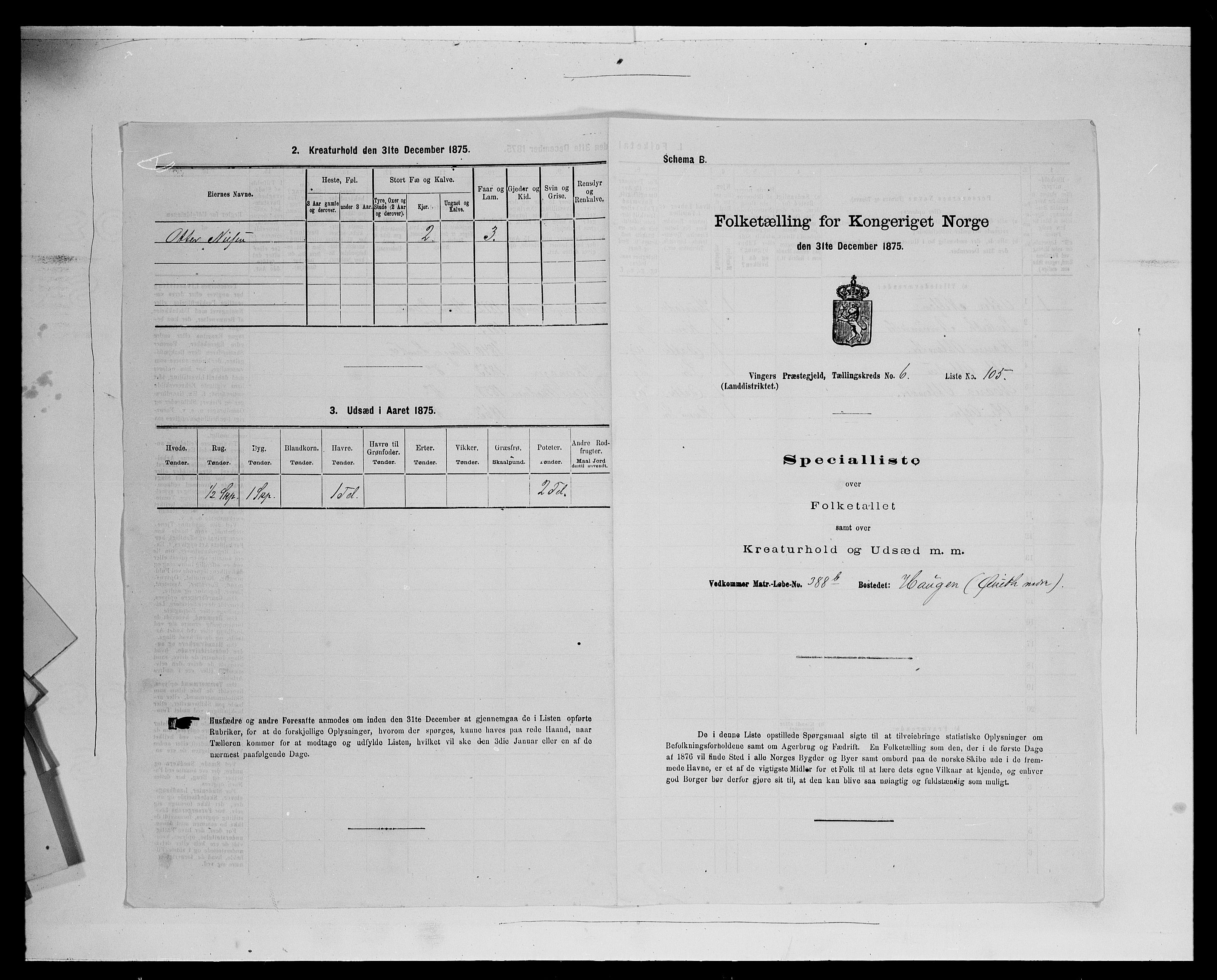 SAH, Folketelling 1875 for 0421L Vinger prestegjeld, Vinger sokn og Austmarka sokn, 1875, s. 1152