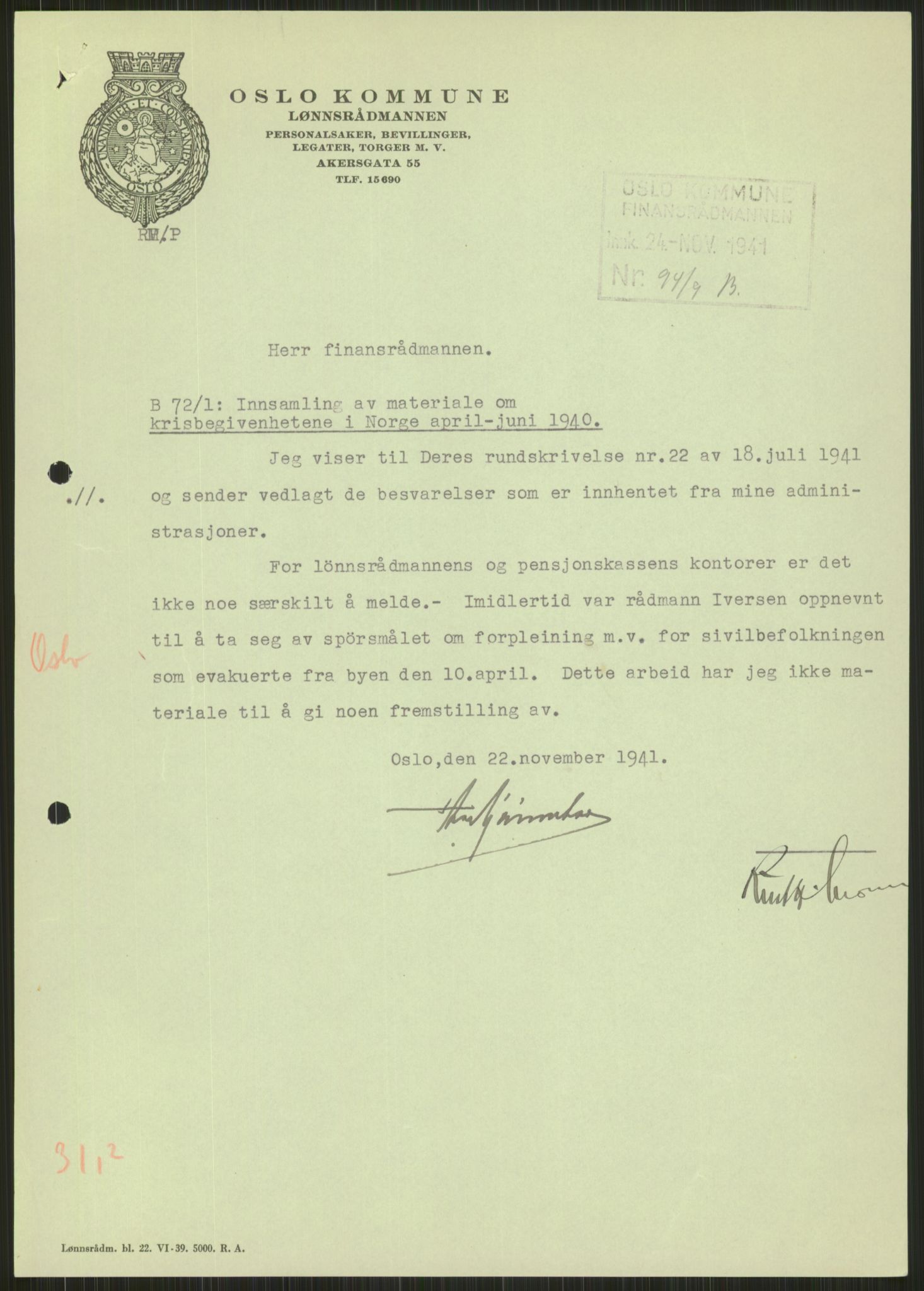 Forsvaret, Forsvarets krigshistoriske avdeling, RA/RAFA-2017/Y/Ya/L0013: II-C-11-31 - Fylkesmenn.  Rapporter om krigsbegivenhetene 1940., 1940, s. 645