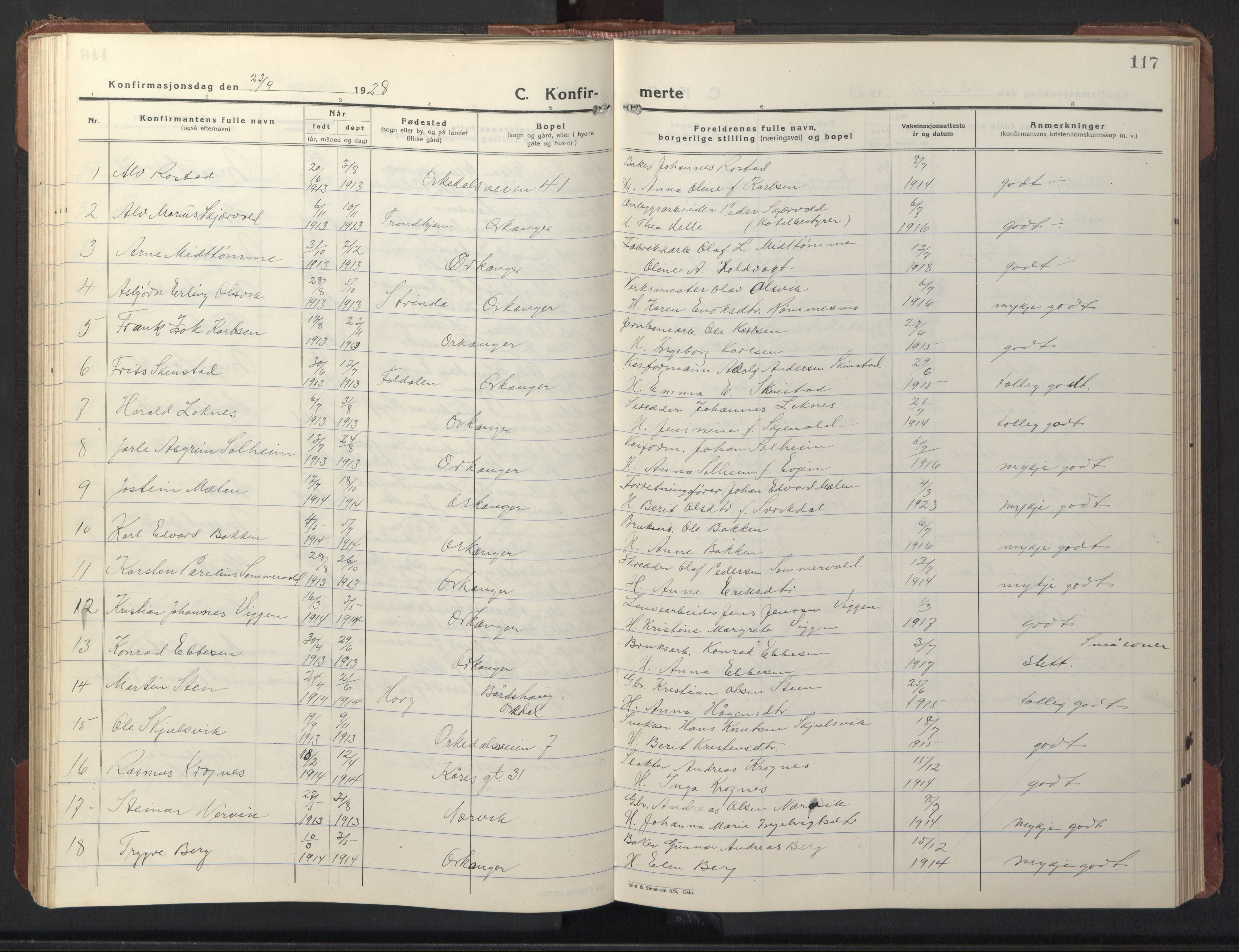 Ministerialprotokoller, klokkerbøker og fødselsregistre - Sør-Trøndelag, AV/SAT-A-1456/669/L0832: Klokkerbok nr. 669C02, 1925-1953, s. 117