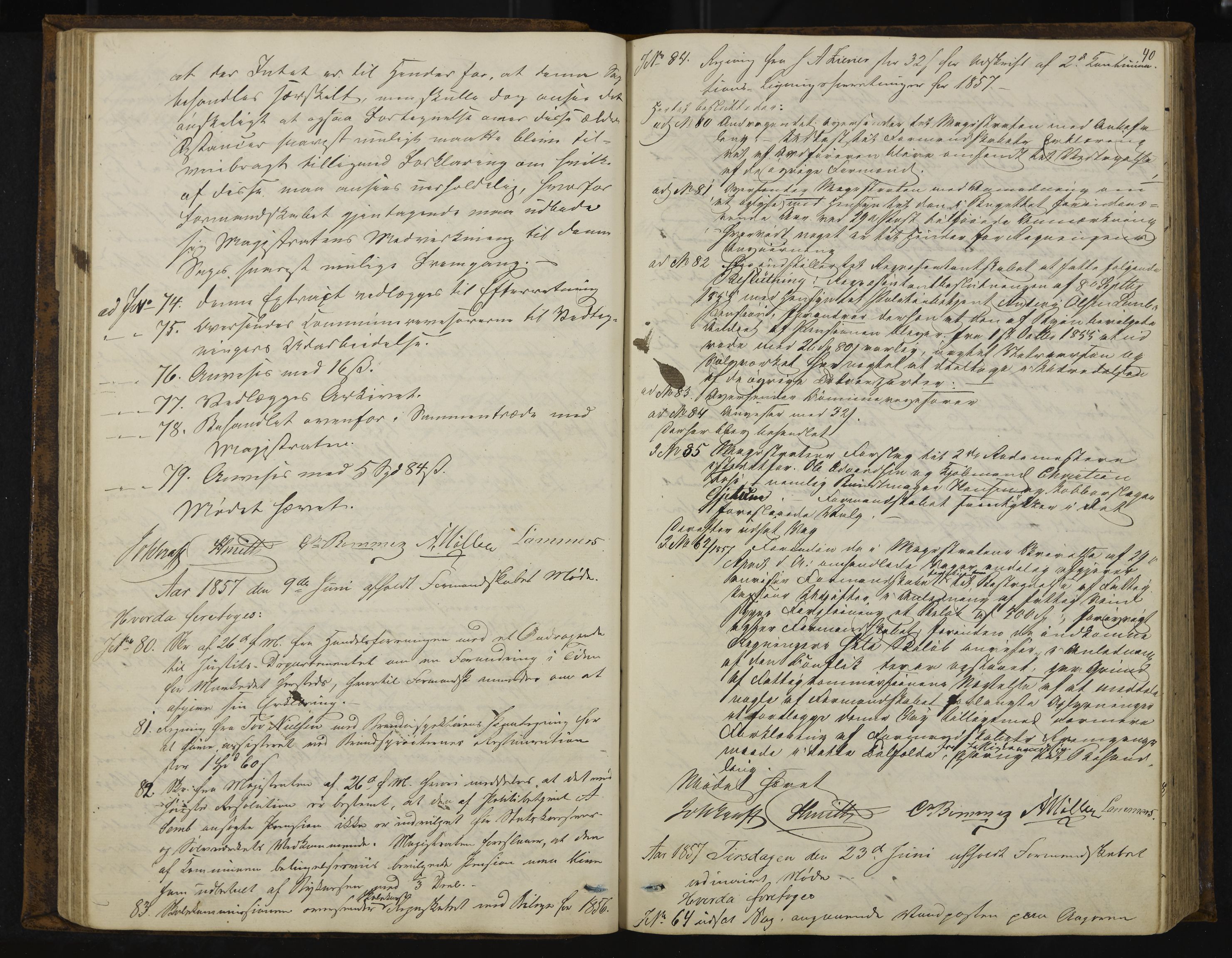 Kongsberg formannskap og sentraladministrasjon, IKAK/0604021-1/A/L0003: Møtebok med register, 1856-1861, s. 40