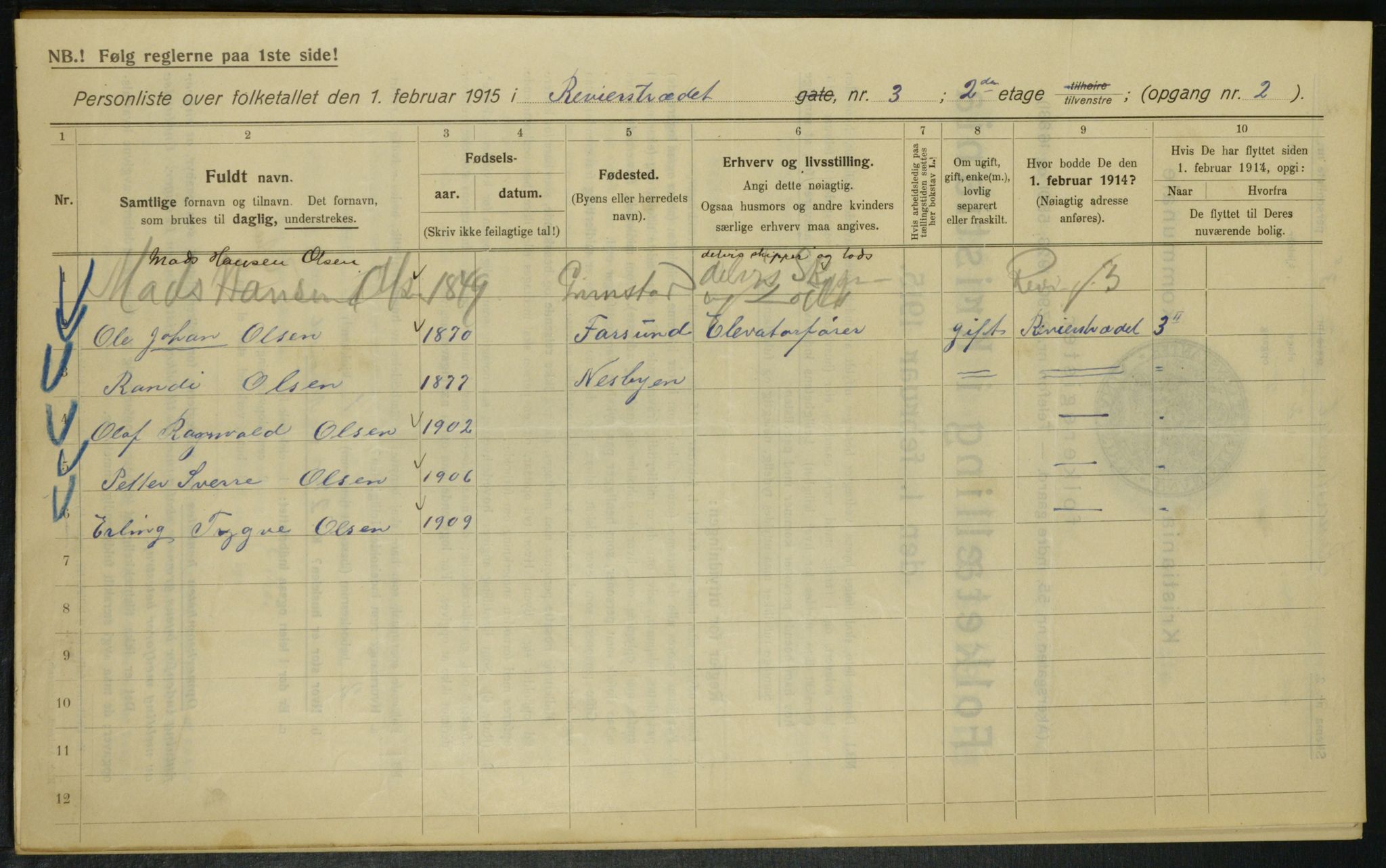 OBA, Kommunal folketelling 1.2.1915 for Kristiania, 1915, s. 82592