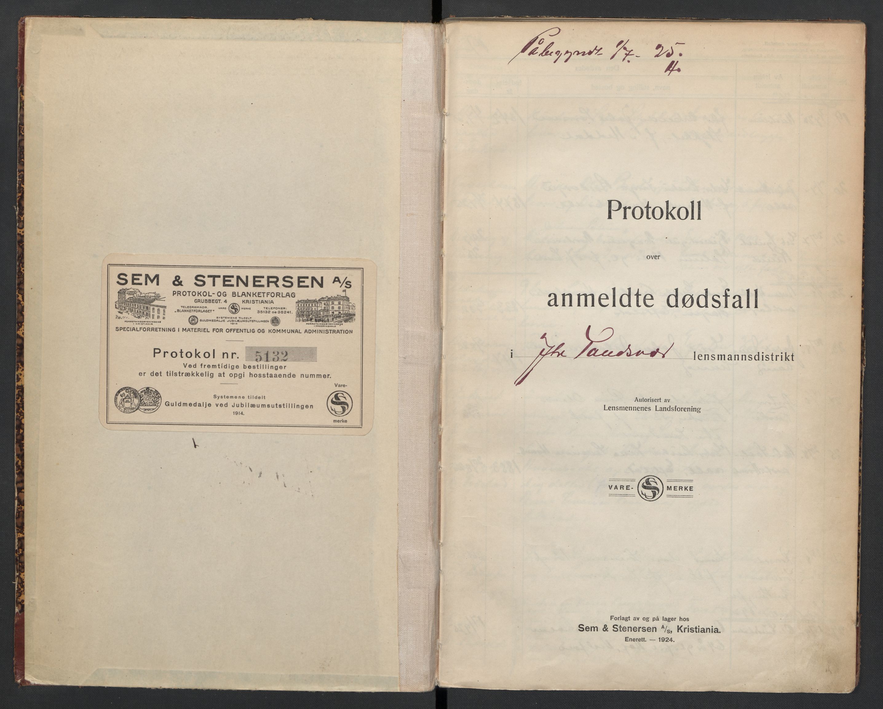 Ytre Sandsvær lensmannskontor, AV/SAKO-A-523/H/Ha/L0002: Dødsanmeldelsesprotokoll 2, 1925-1934