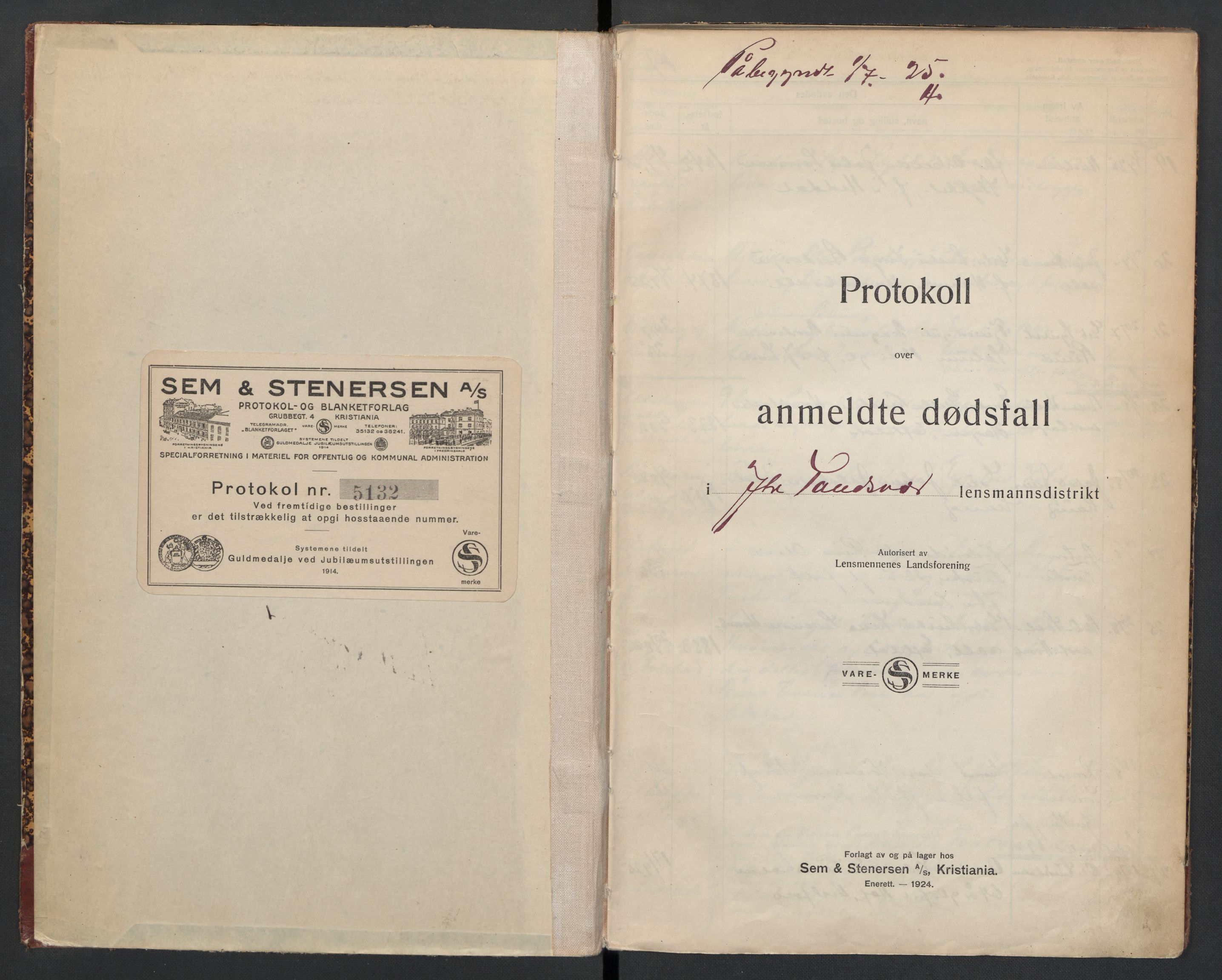 Ytre Sandsvær lensmannskontor, SAKO/A-523/H/Ha/L0002: Dødsanmeldelsesprotokoll 2, 1925-1934