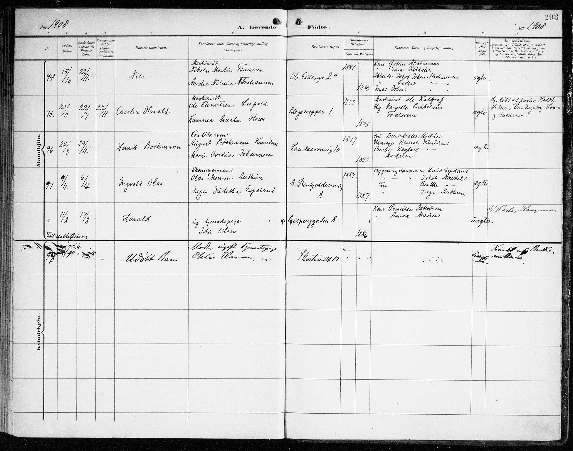 Korskirken sokneprestembete, AV/SAB-A-76101/H/Haa/L0023: Ministerialbok nr. B 9, 1899-1908, s. 293