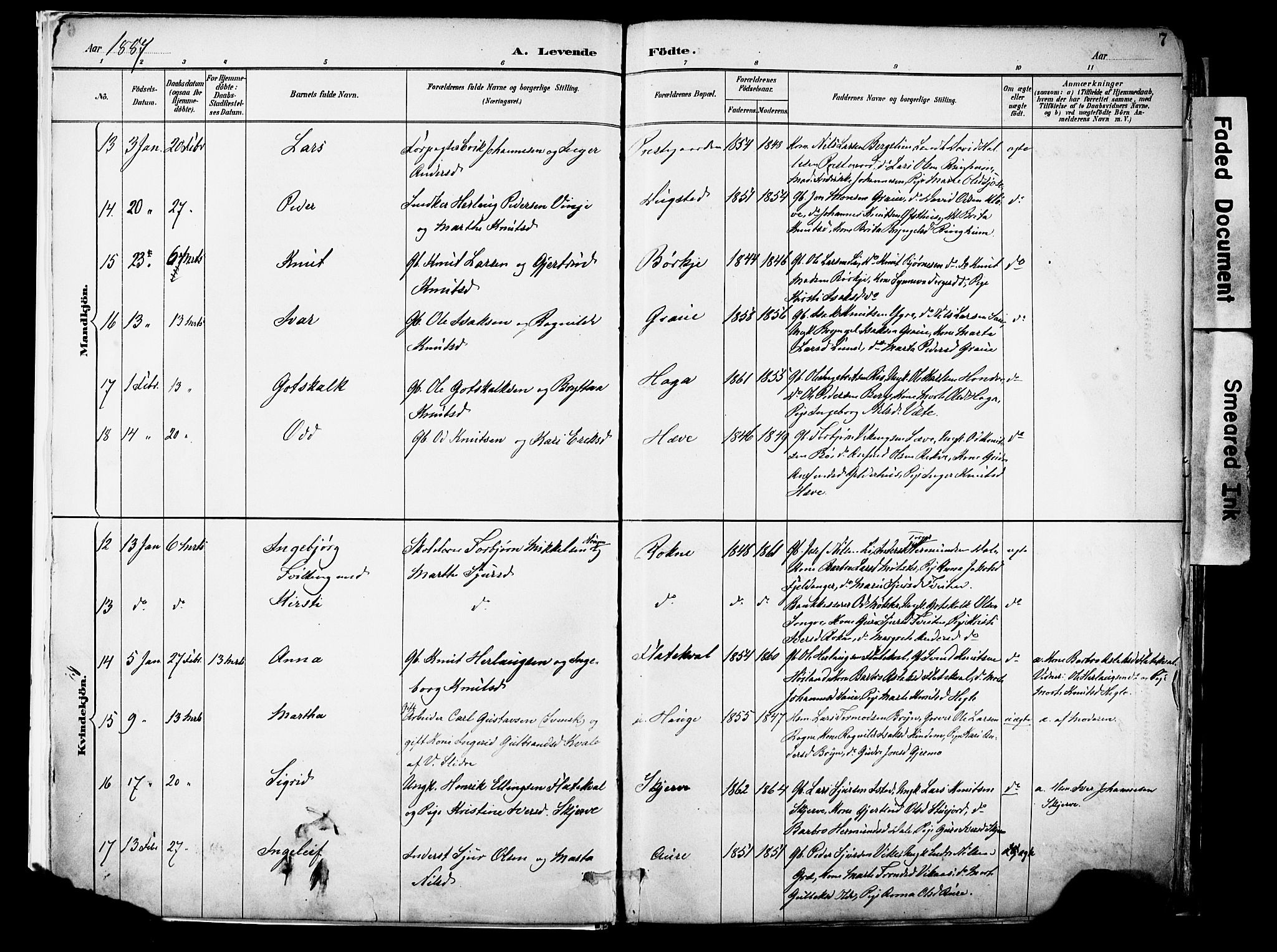 Voss sokneprestembete, AV/SAB-A-79001/H/Haa: Ministerialbok nr. A 21, 1887-1903, s. 7