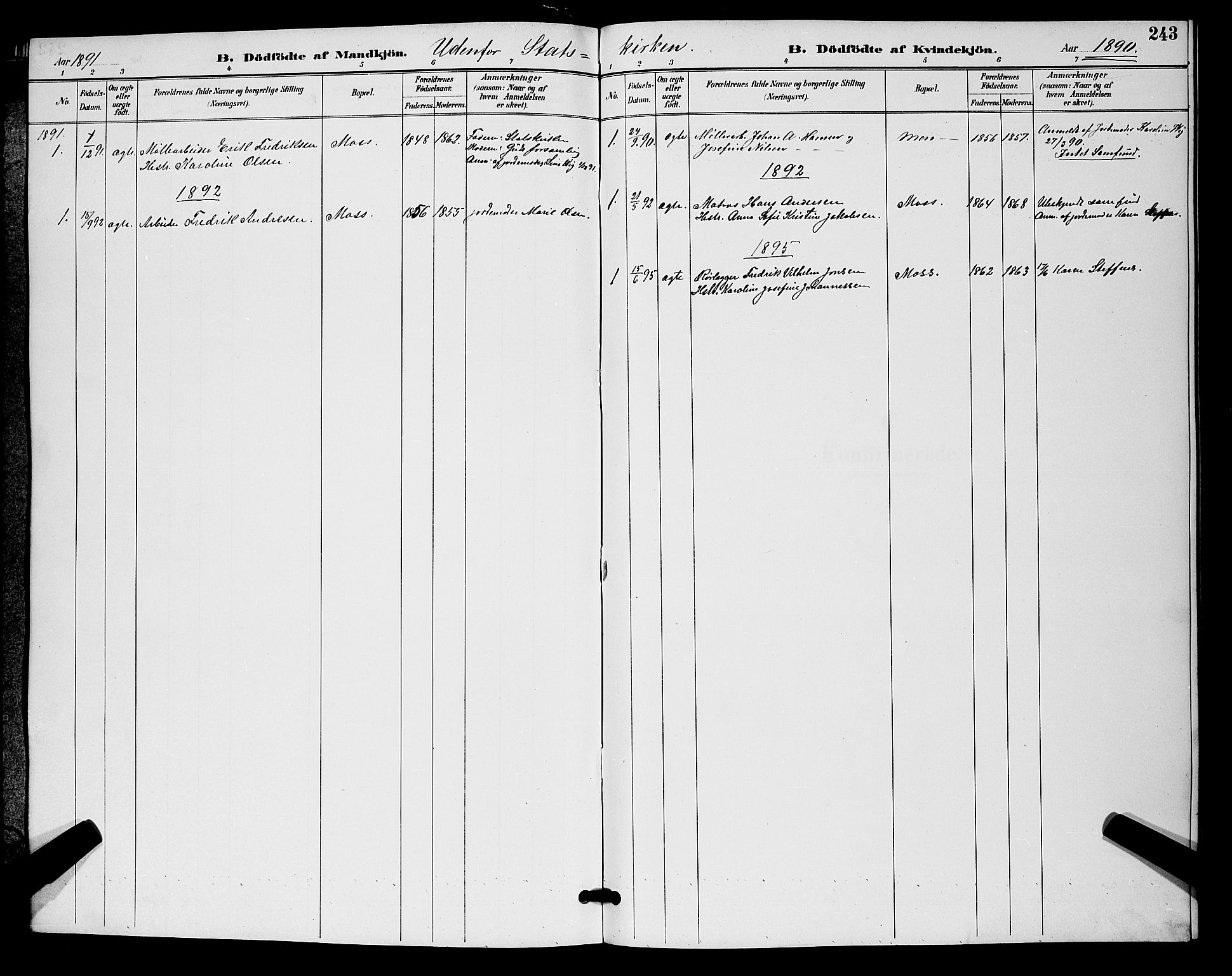 Moss prestekontor Kirkebøker, AV/SAO-A-2003/G/Ga/L0006: Klokkerbok nr. I 6, 1889-1900, s. 243